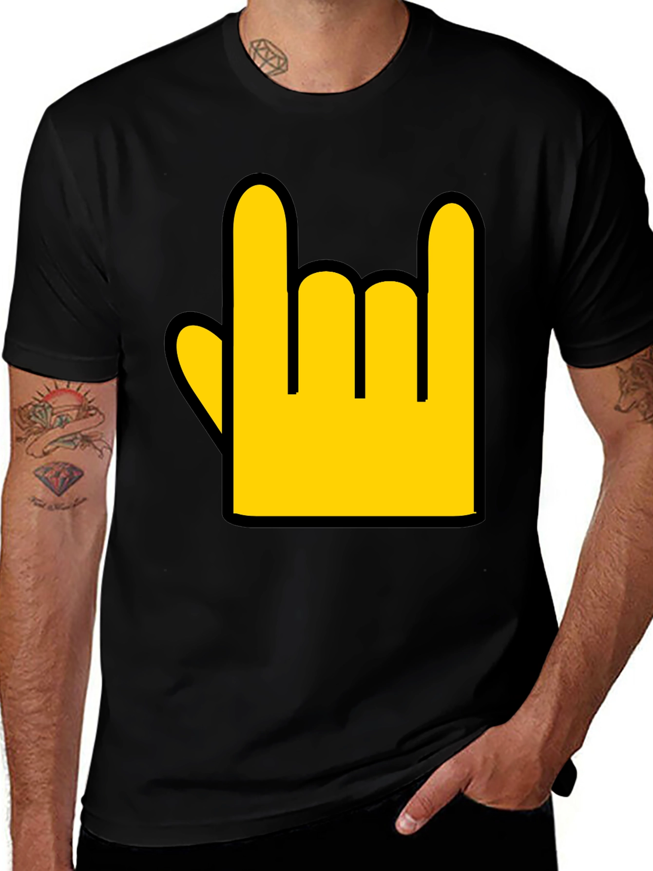 Variant 25 of Rock On Hand Graphic Tee - Black Casual T-Shirt