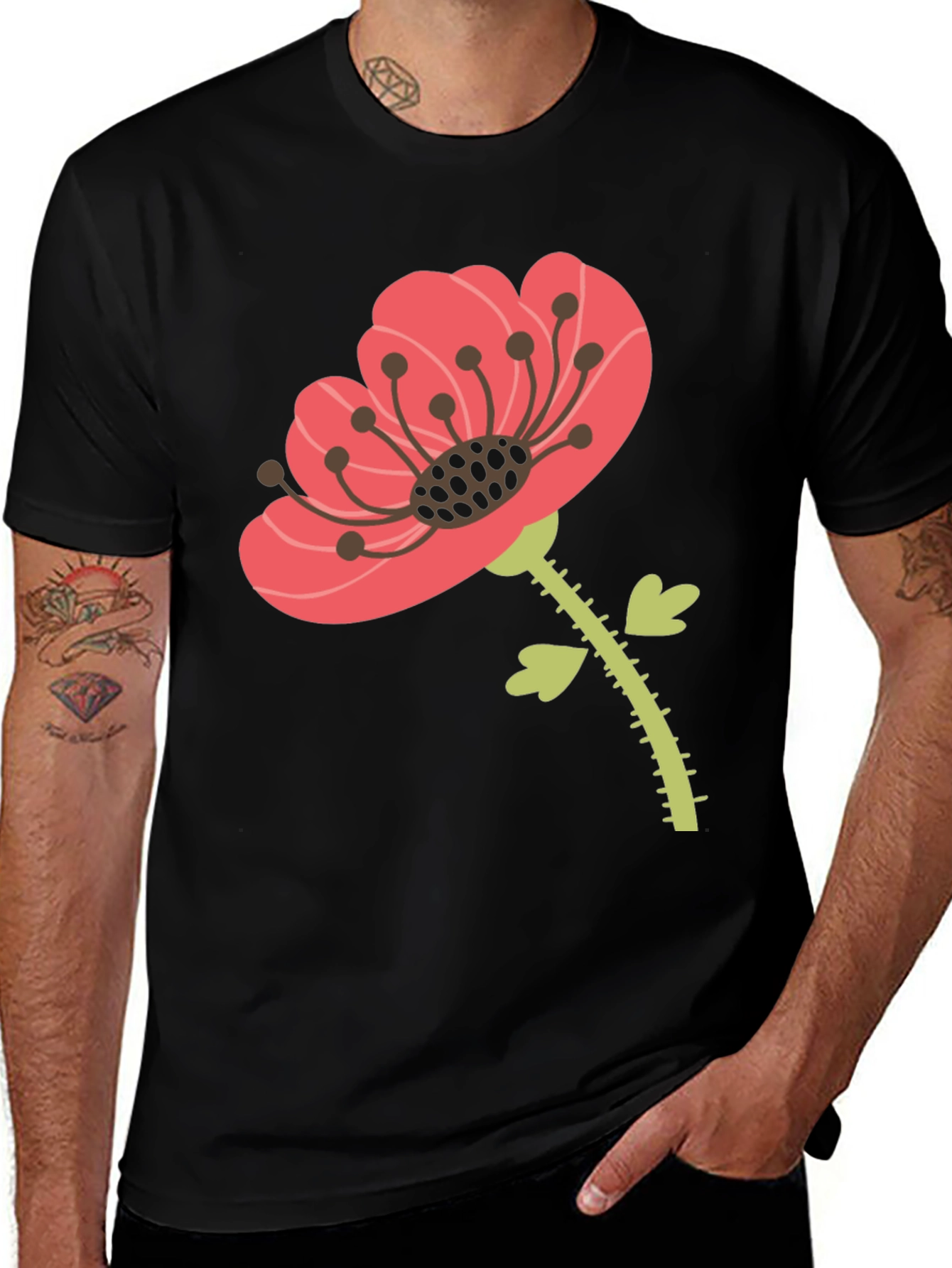 Floral Graphic Print Black T-Shirt