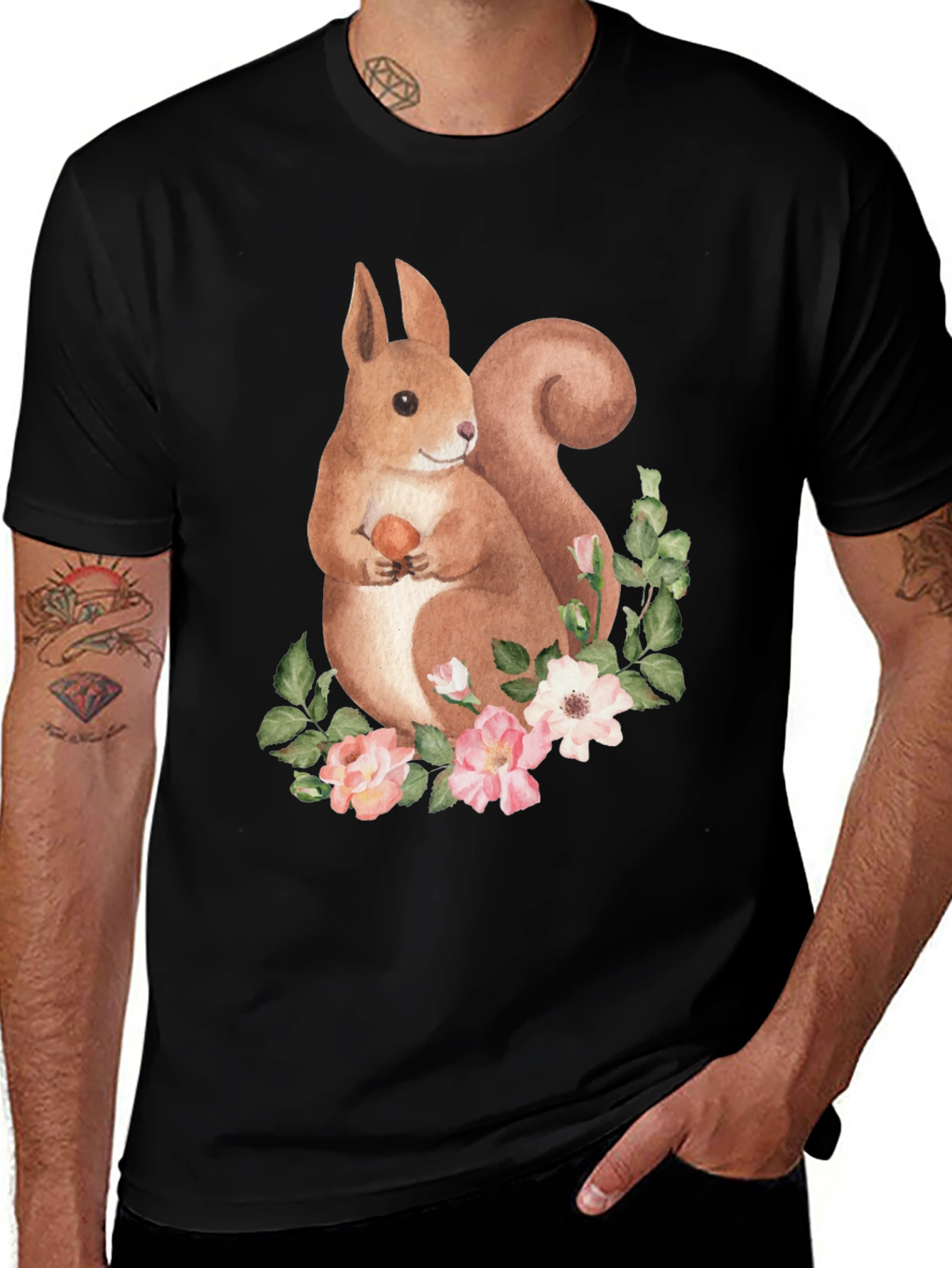 Variant 27 of Squirrel & Floral T-Shirt - Nature Lover Tee