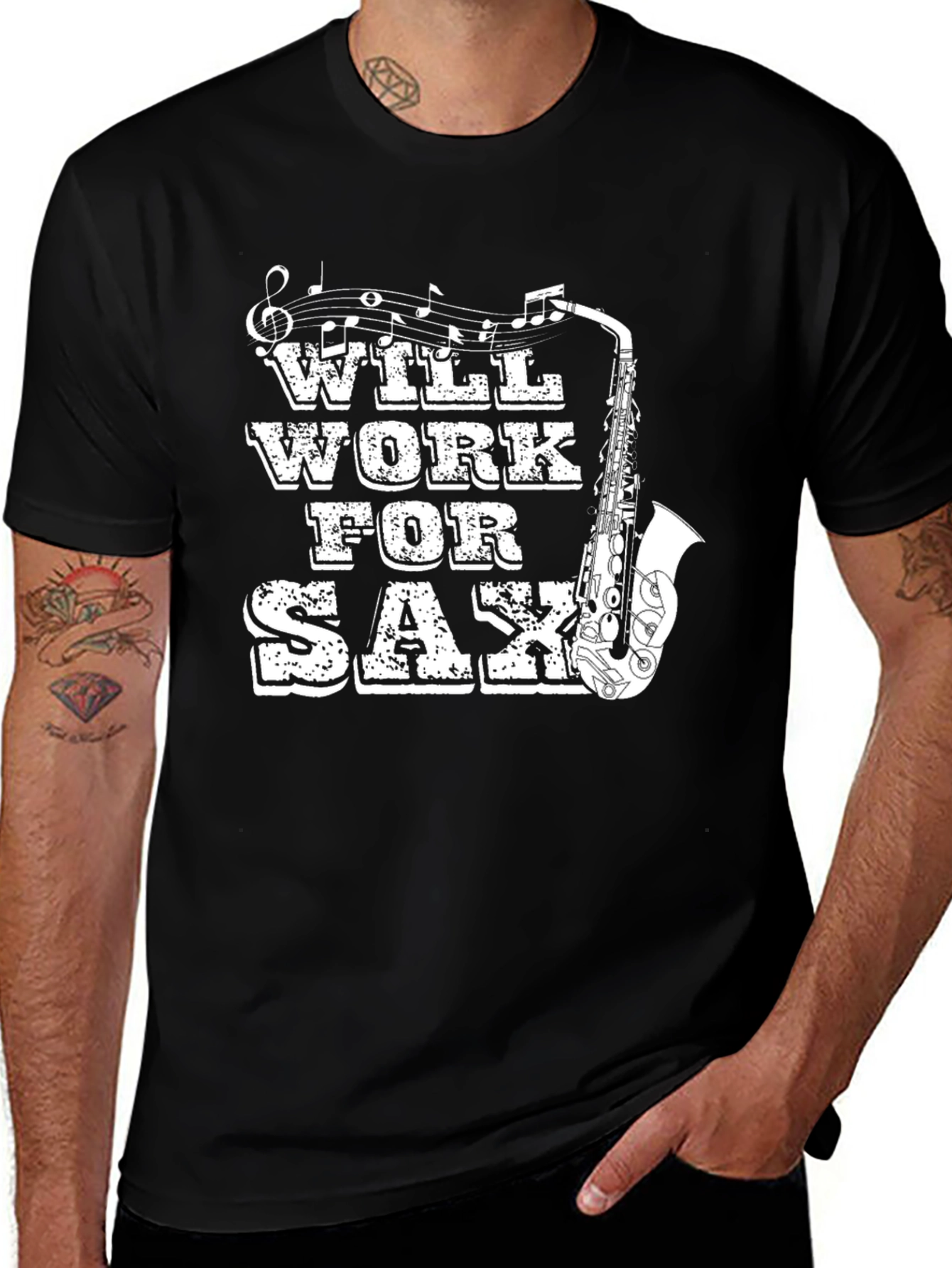 Variant 21 of Will Work For Sax T-Shirt