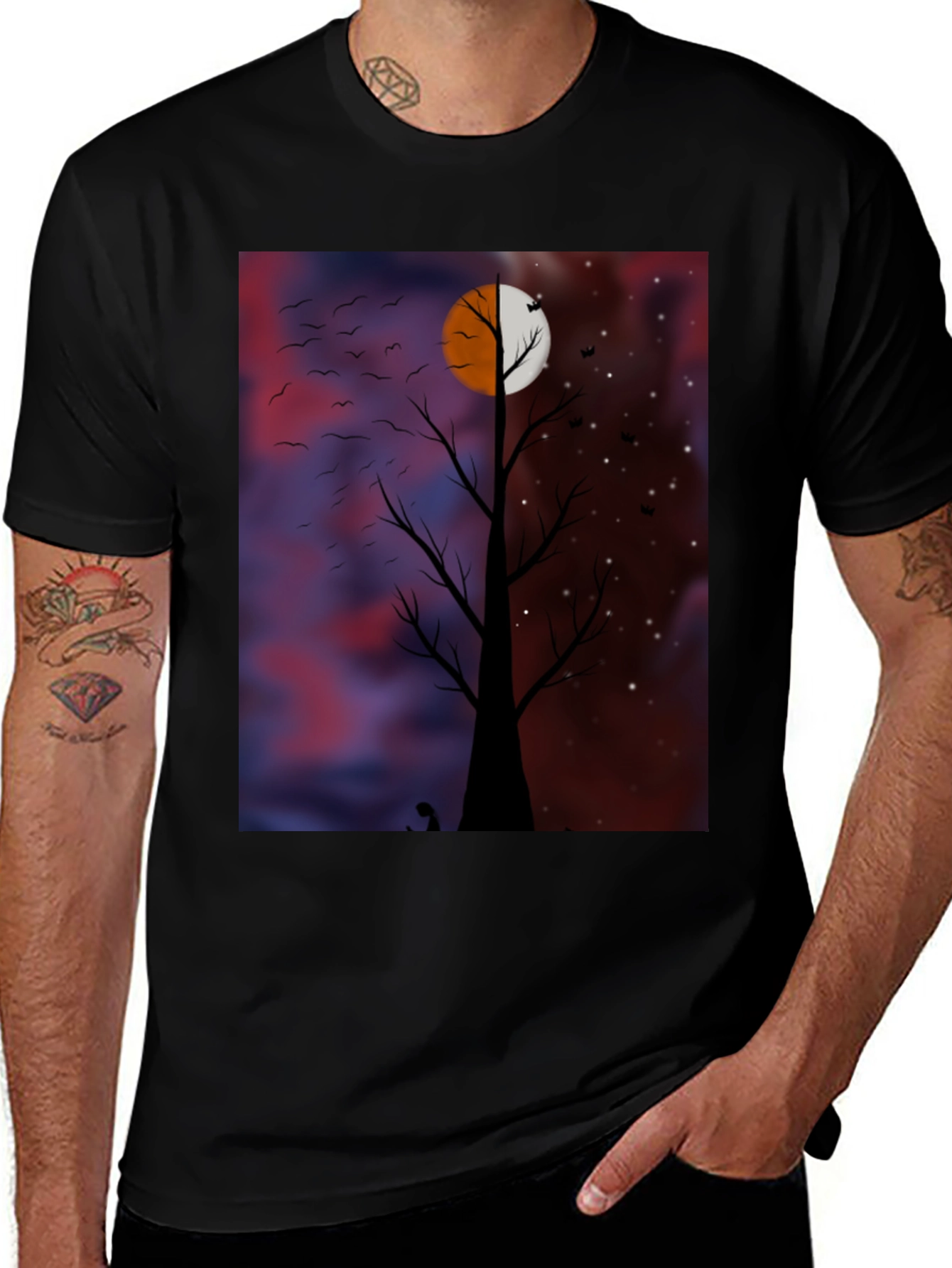 Variant 21 of Night & Day Tree Graphic Tee - Unique Design