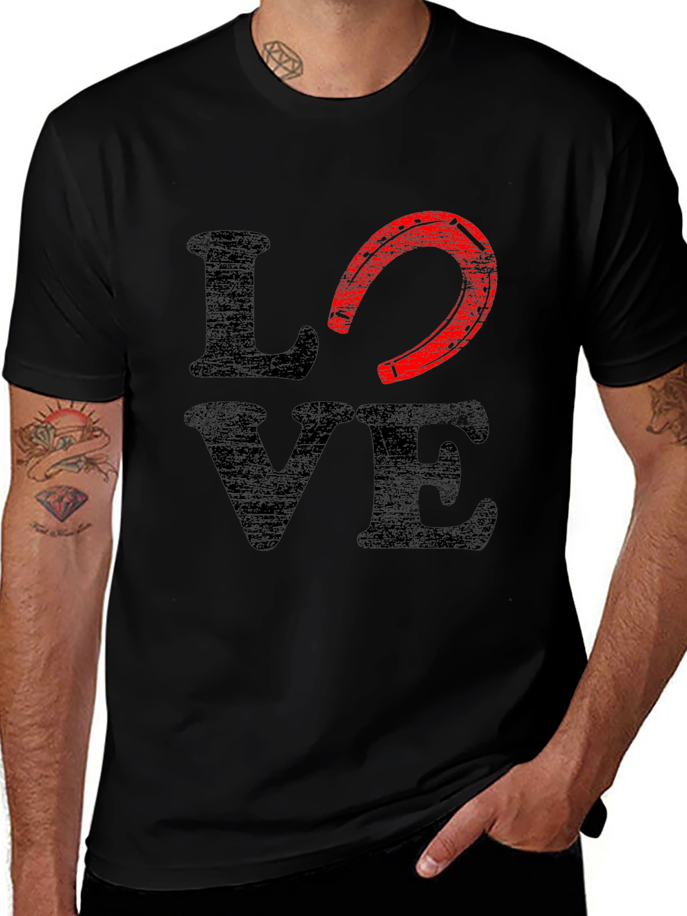 Variant 15 of Love Horseshoe Graphic Tee - Black Cotton Blend