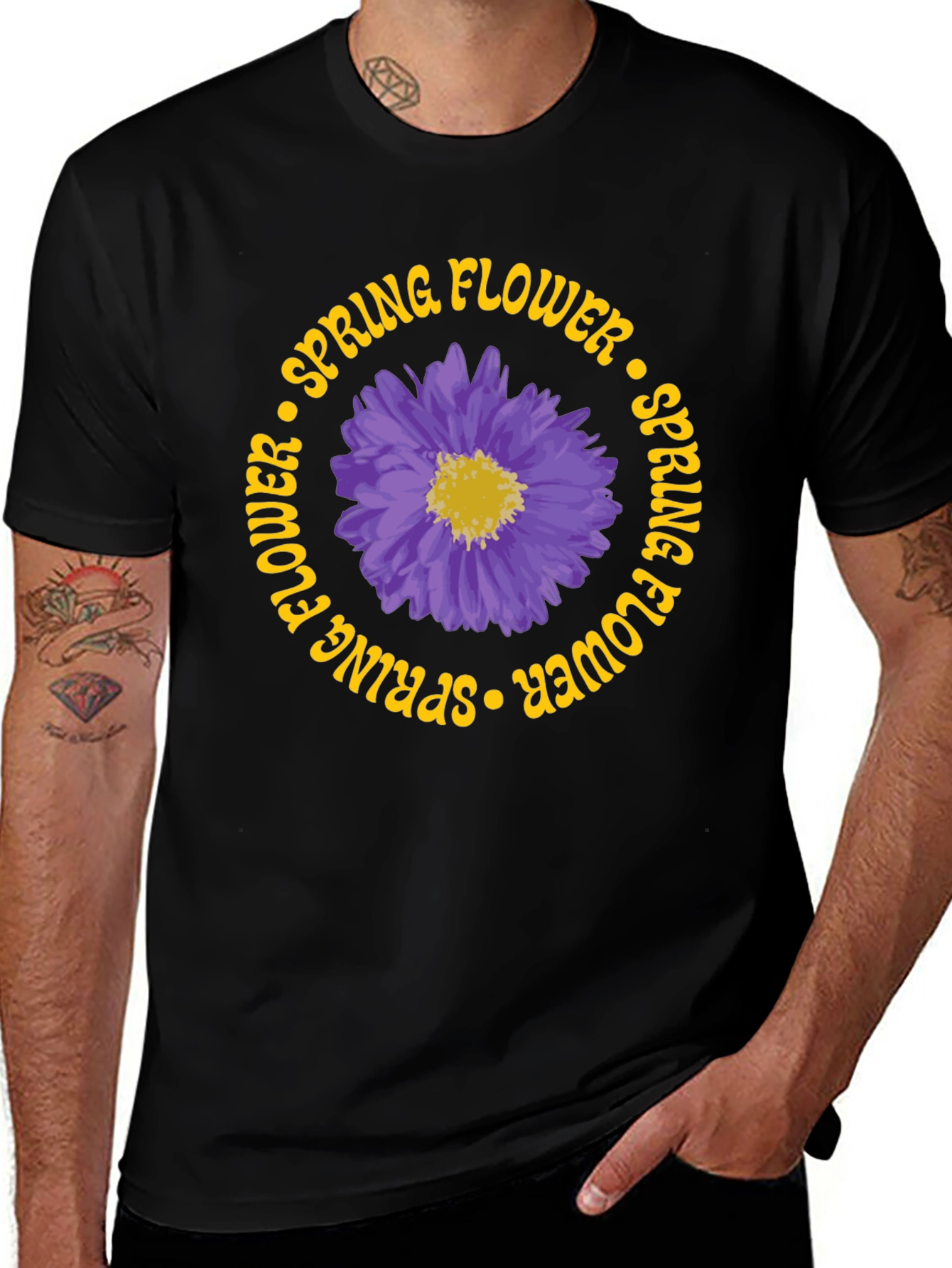 Black Spring Flower Graphic Tee - Black Cotton T-Shirt main image