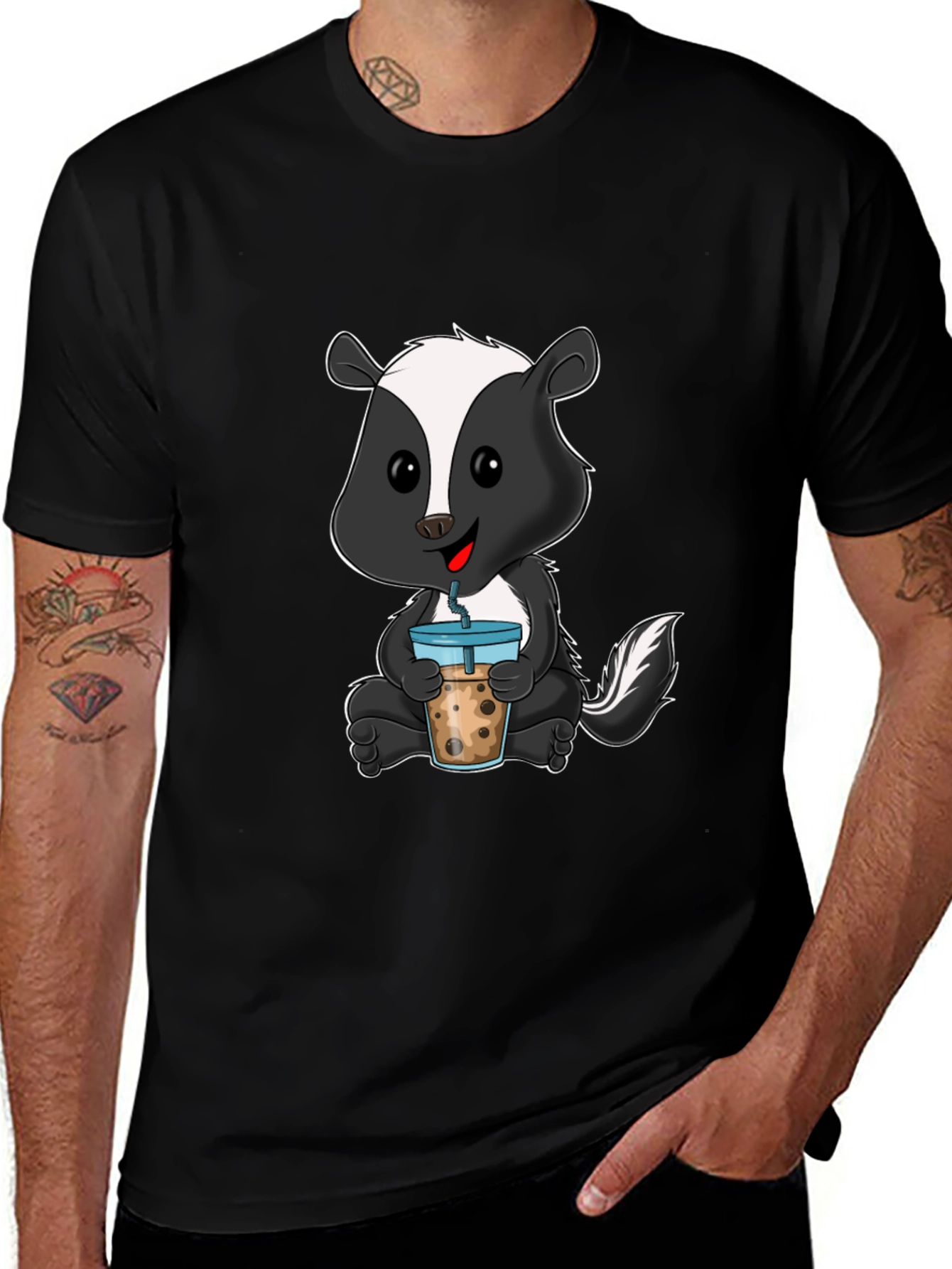 Variant 15 of Skunk Boba Tea Graphic T-Shirt - Cute Cartoon Animal Tee