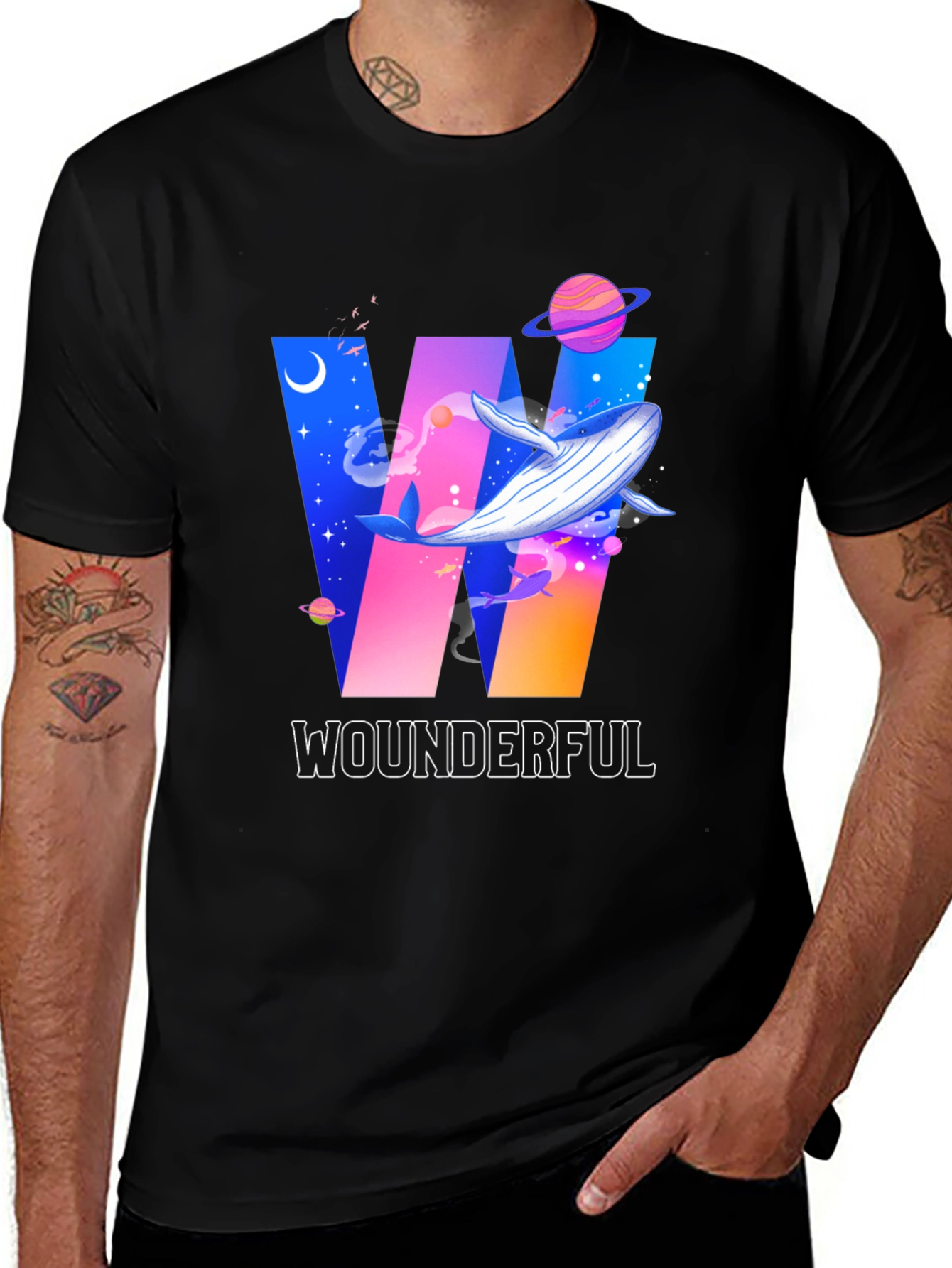 Variant 13 of Wounderful Whale Graphic Print Crew Neck T-Shirt