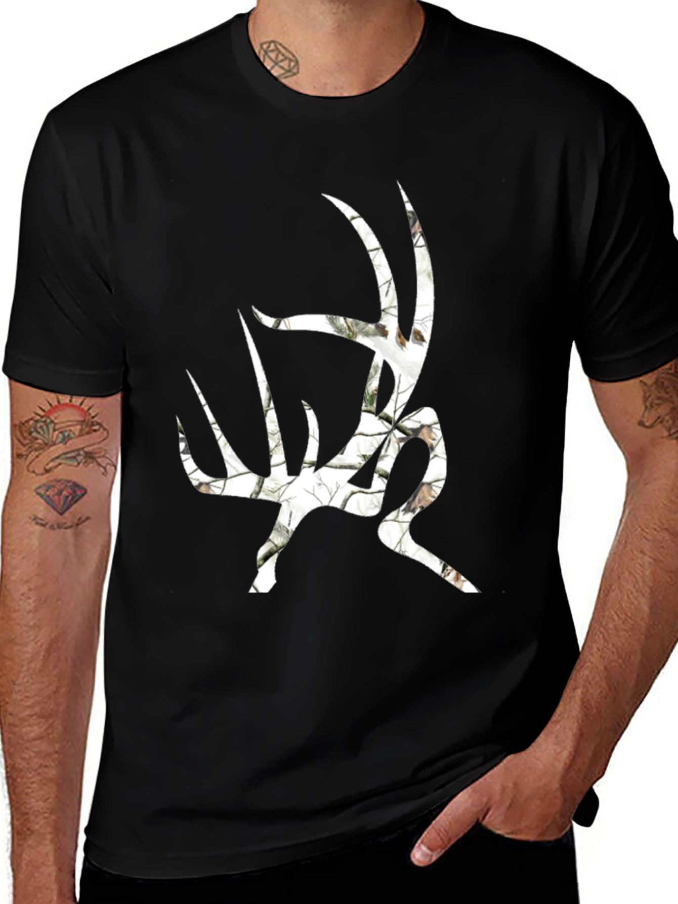 Variant 14 of Men's Black T-Shirt with Antler Graphic