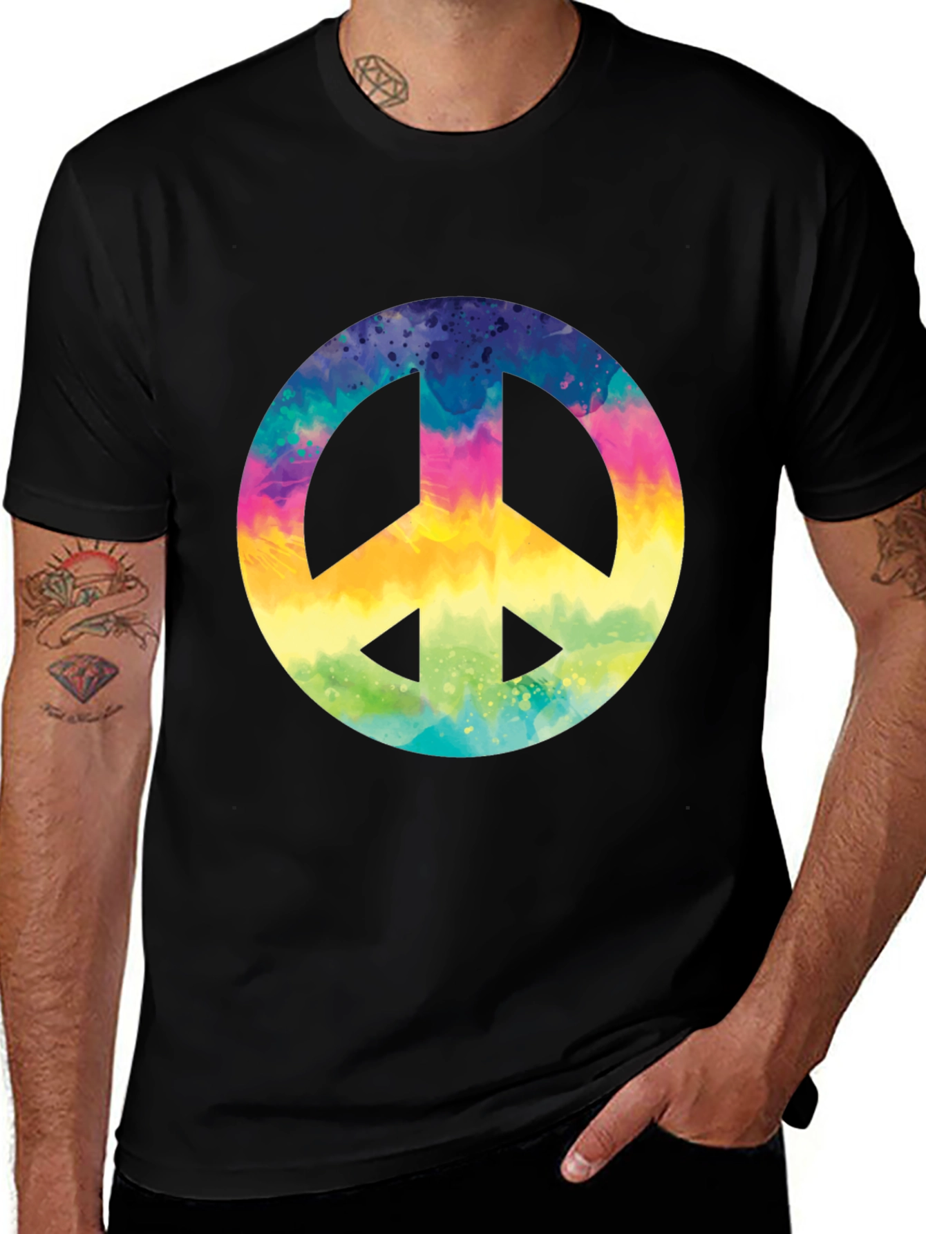 Variant 18 of Peace Sign Tie-Dye Graphic Tee - Soft Black Cotton T-Shirt