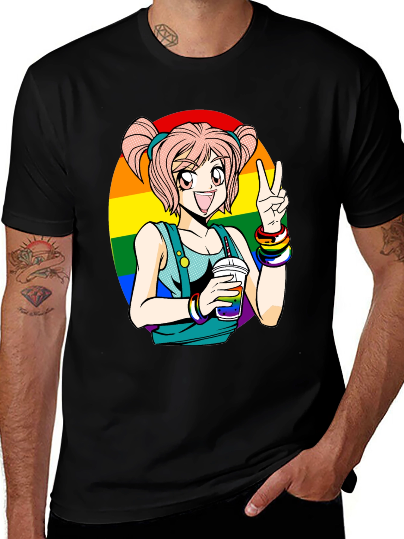 Variant 10 of Anime Girl Pride T-Shirt - Rainbow Graphic Tee
