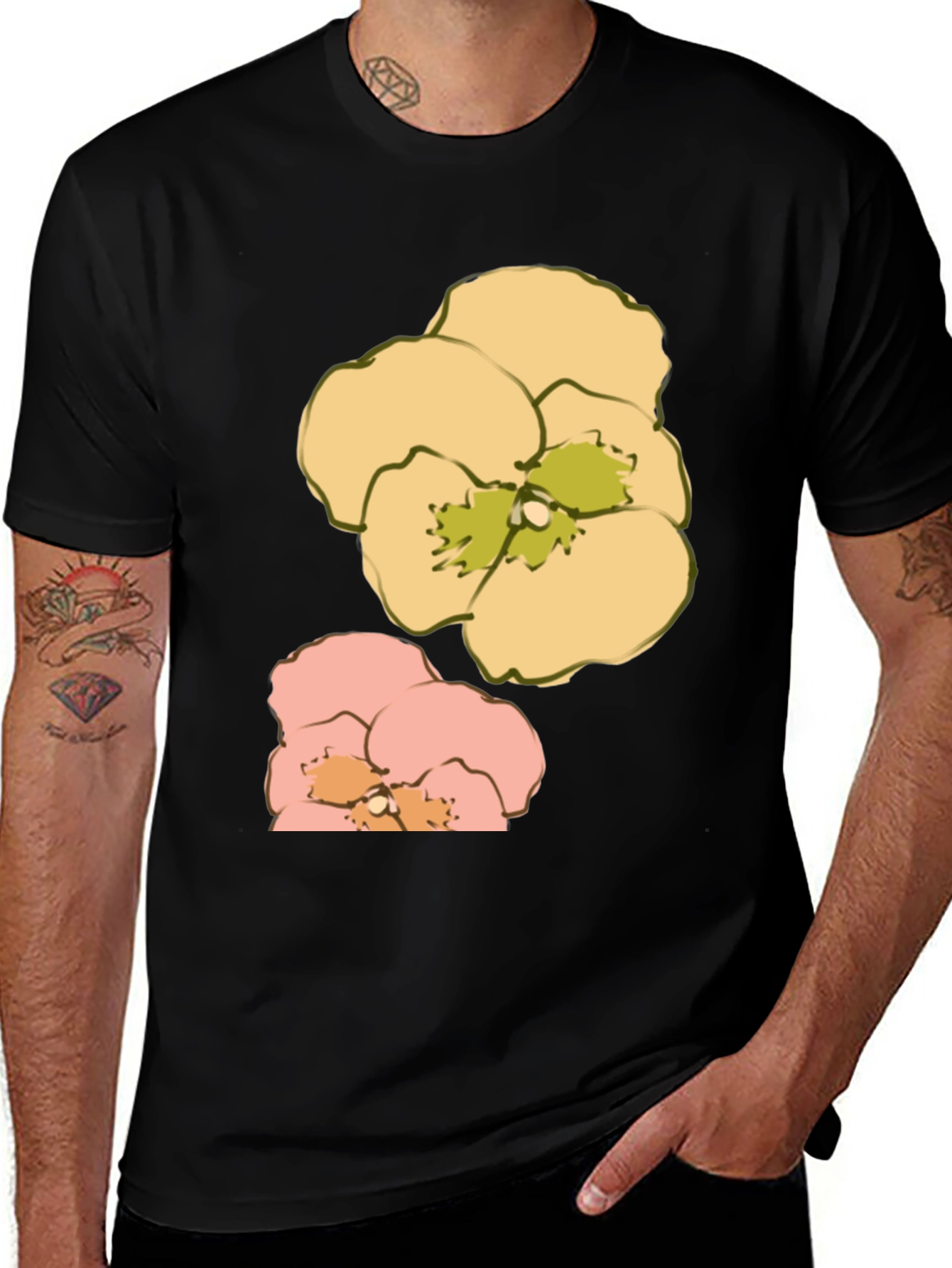Variant 23 of Floral Graphic Tee - Stylish Flower Design Black T-Shirt