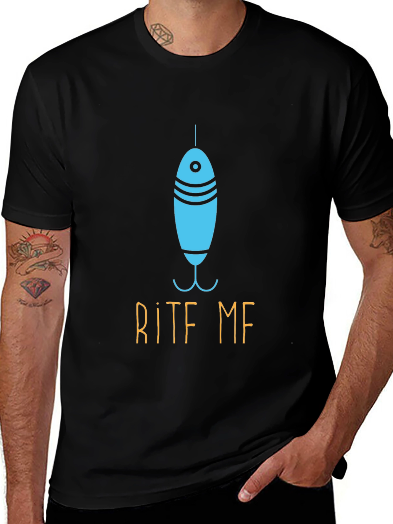 Variant 11 of Bite Me Fishing Lure Graphic Tee - Black Casual Cotton Shirt