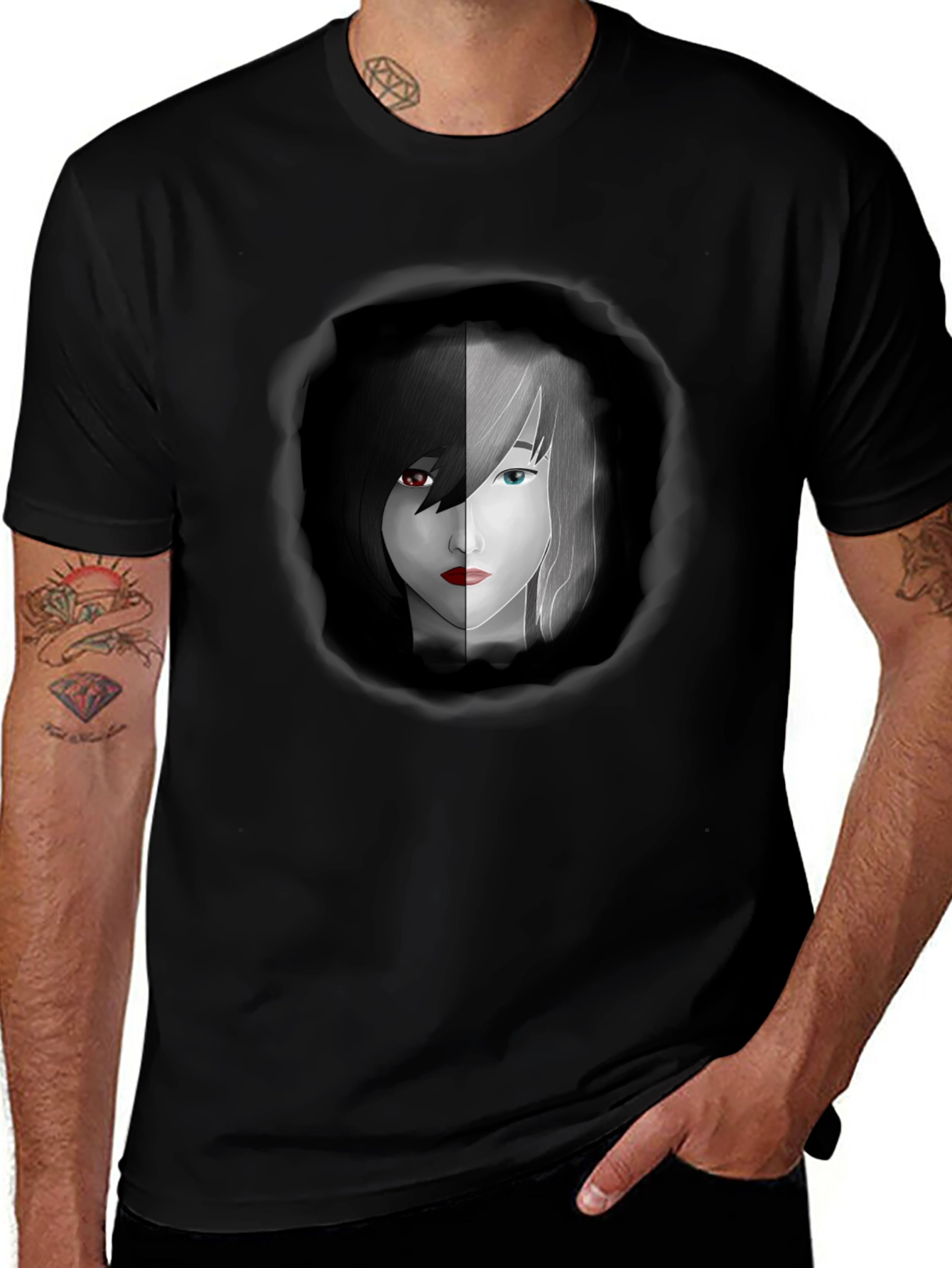 Variant 10 of Yin Yang Anime Girl Graphic Black Tee