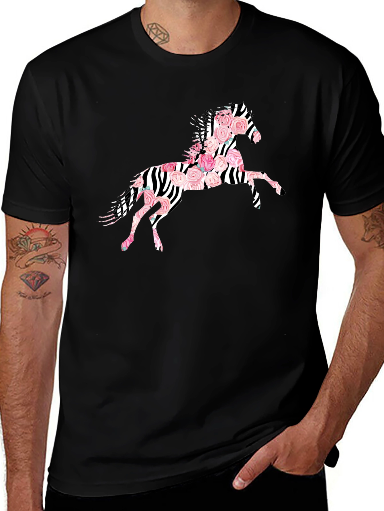 Variant 23 of Zebra Floral Horse Graphic T-Shirt