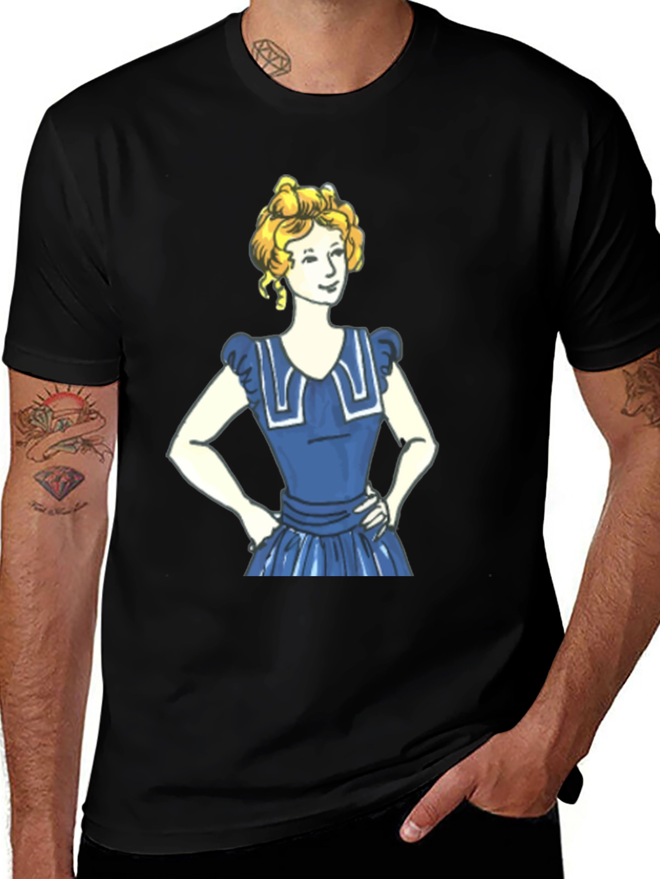Variant 6 of Cartoon Girl Print Black T-Shirt
