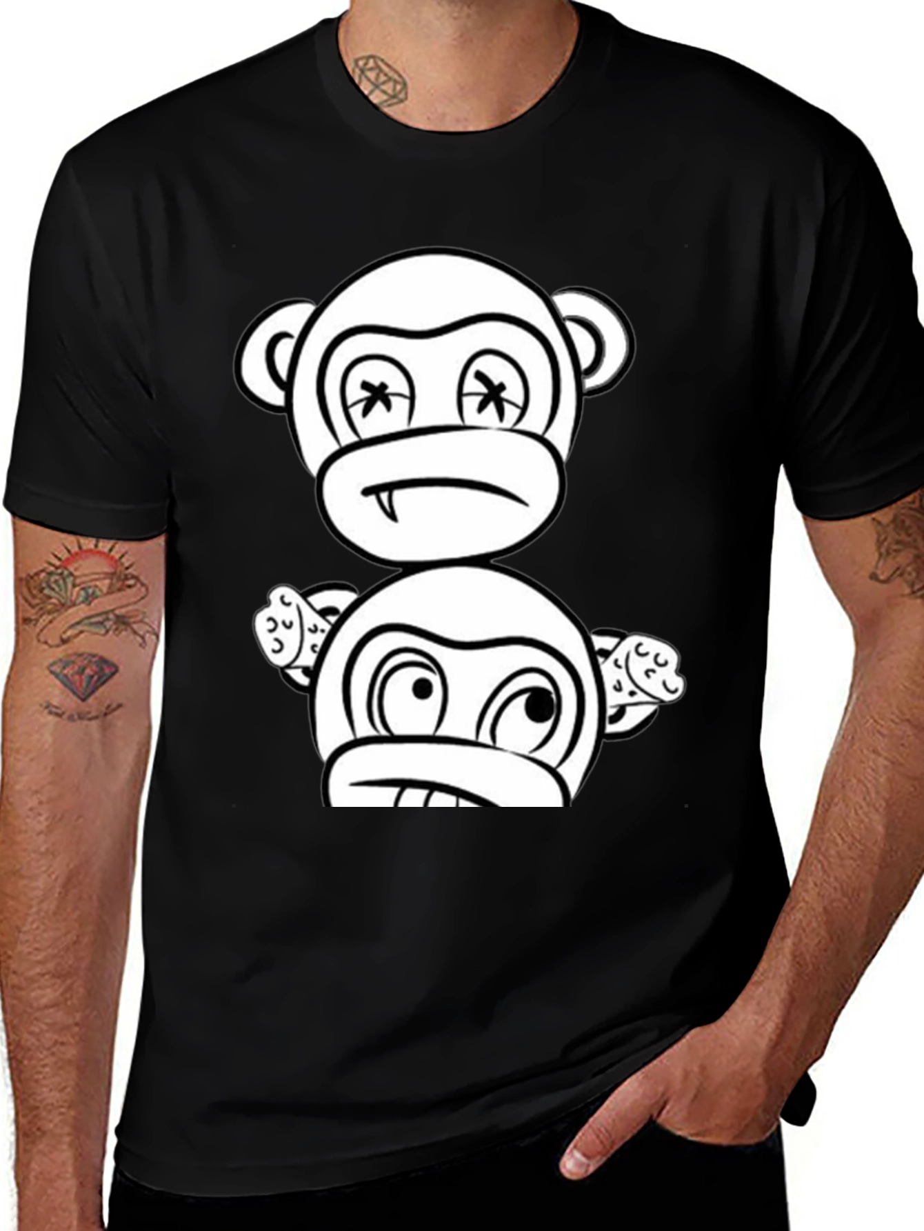 Variant 17 of Cartoon Monkey Graphic Black T-Shirt