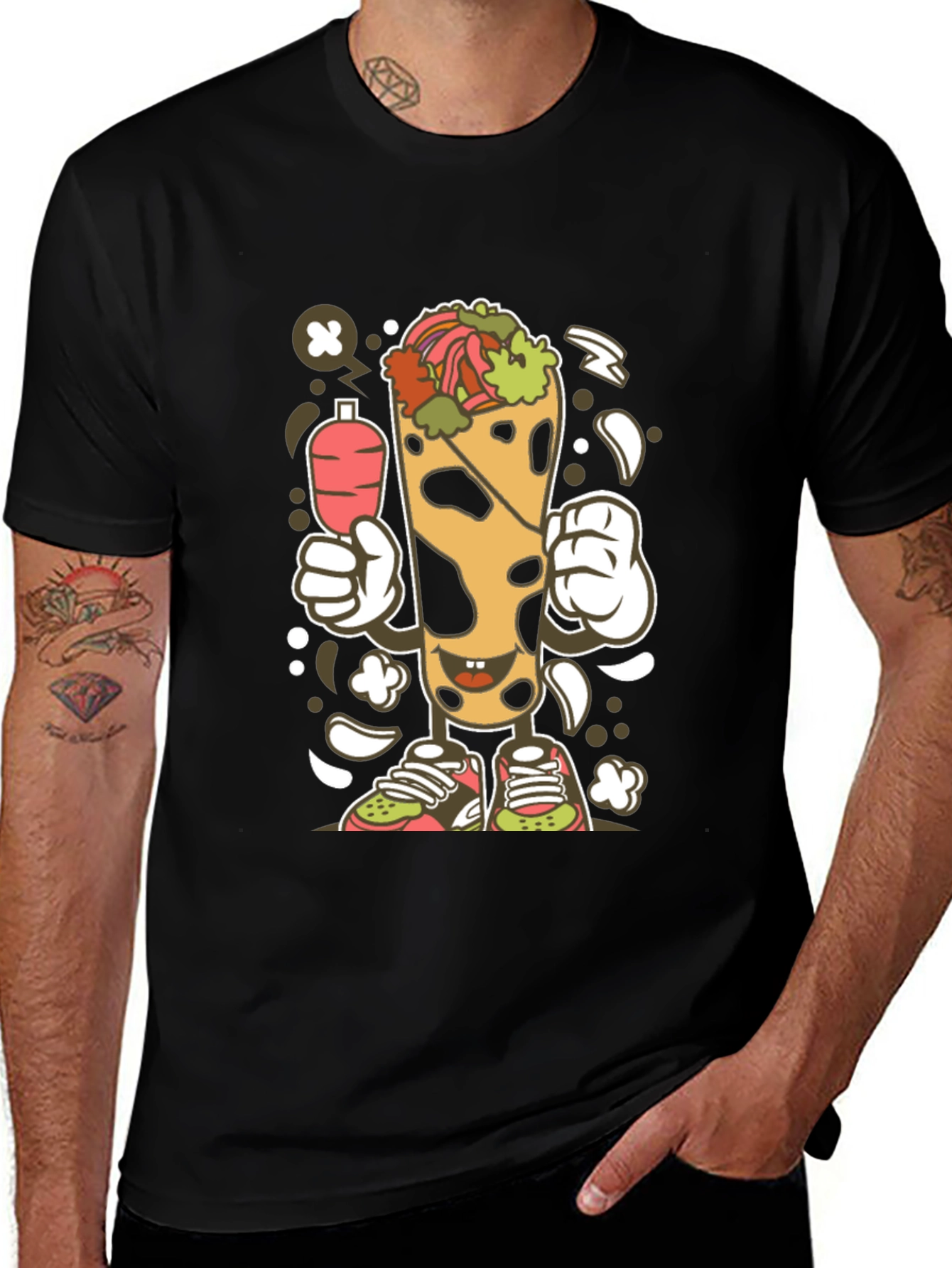 Variant 13 of Funny Shawarma Cartoon Black T-Shirt