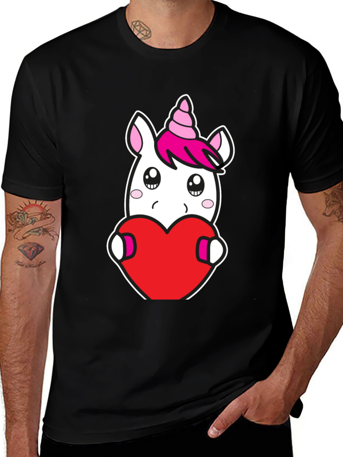 Variant 2 of Cute Unicorn Heart Graphic Tee - Black Unisex Shirt