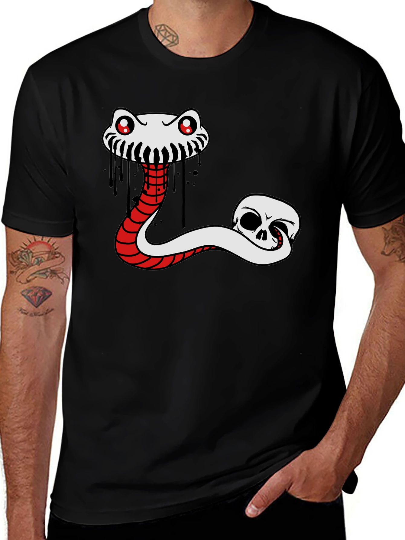 Variant 29 of Skull Snake Graphic Tee - Men's Black T-Shirt