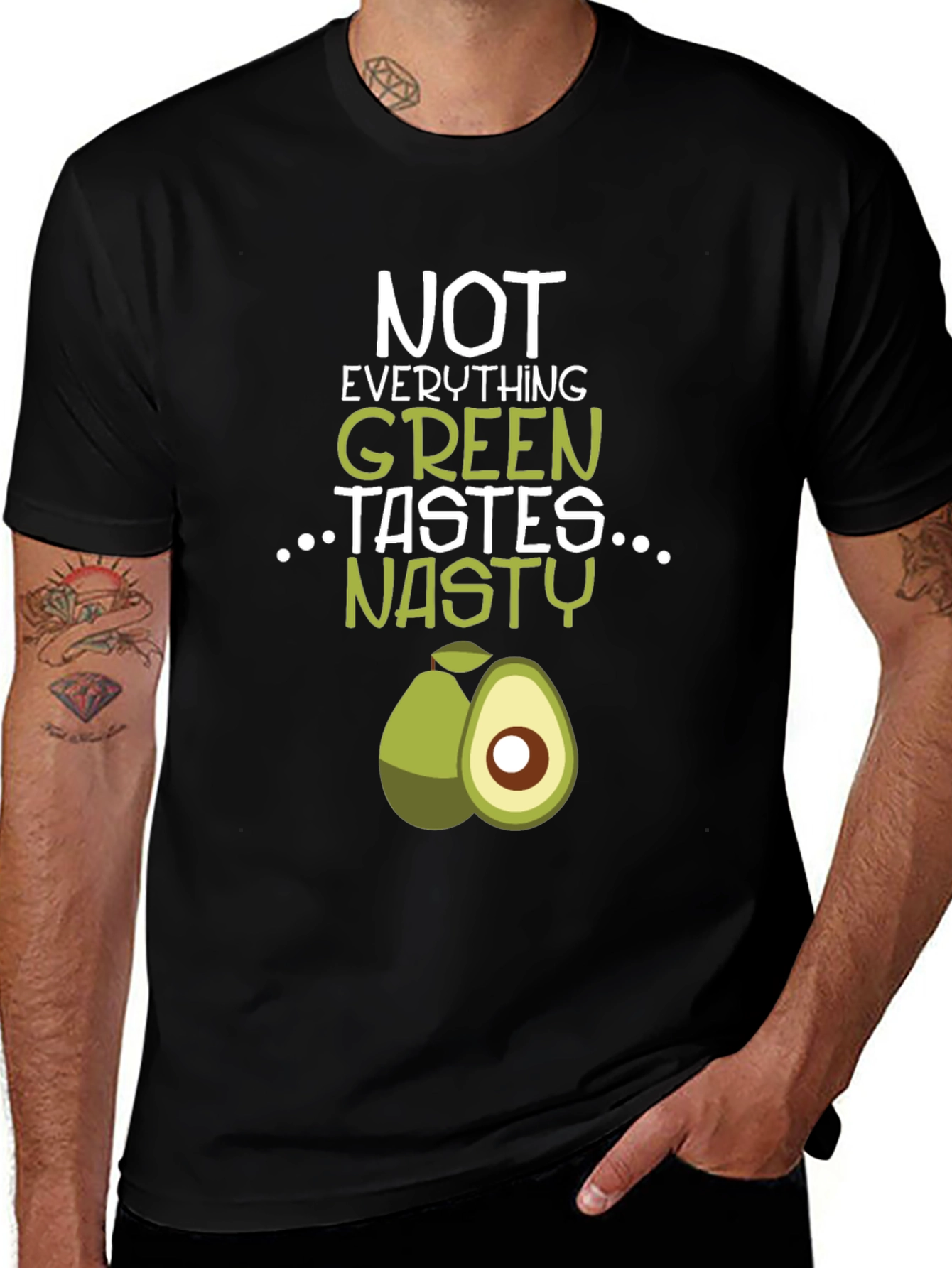 Variant 25 of Funny Avocado Graphic T-Shirt - "Not Everything Green Tastes Nasty"