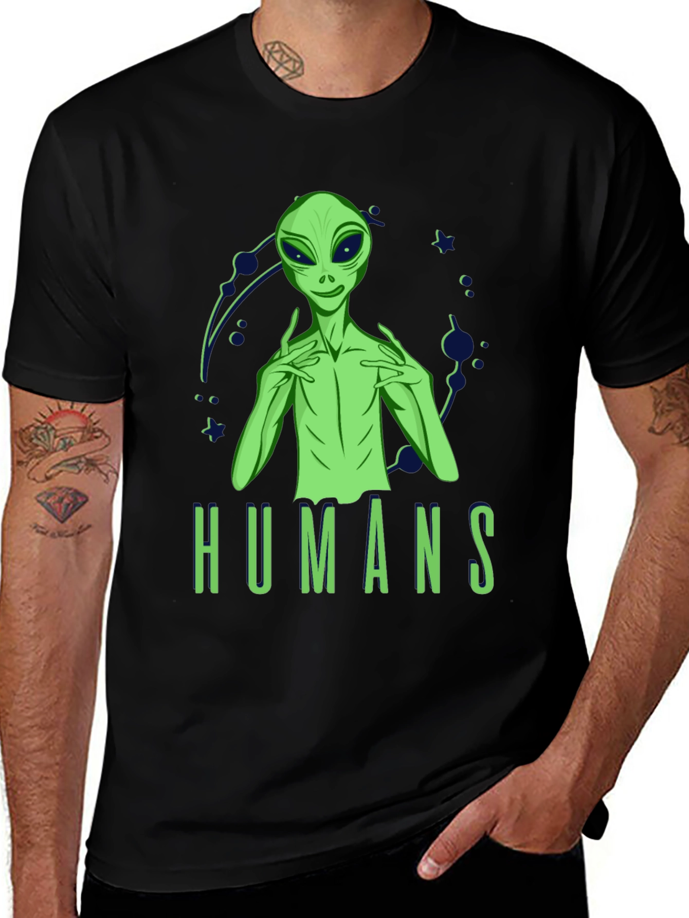 Black Alien 'Humans' Graphic Tee - Men's Black T-Shirt main image