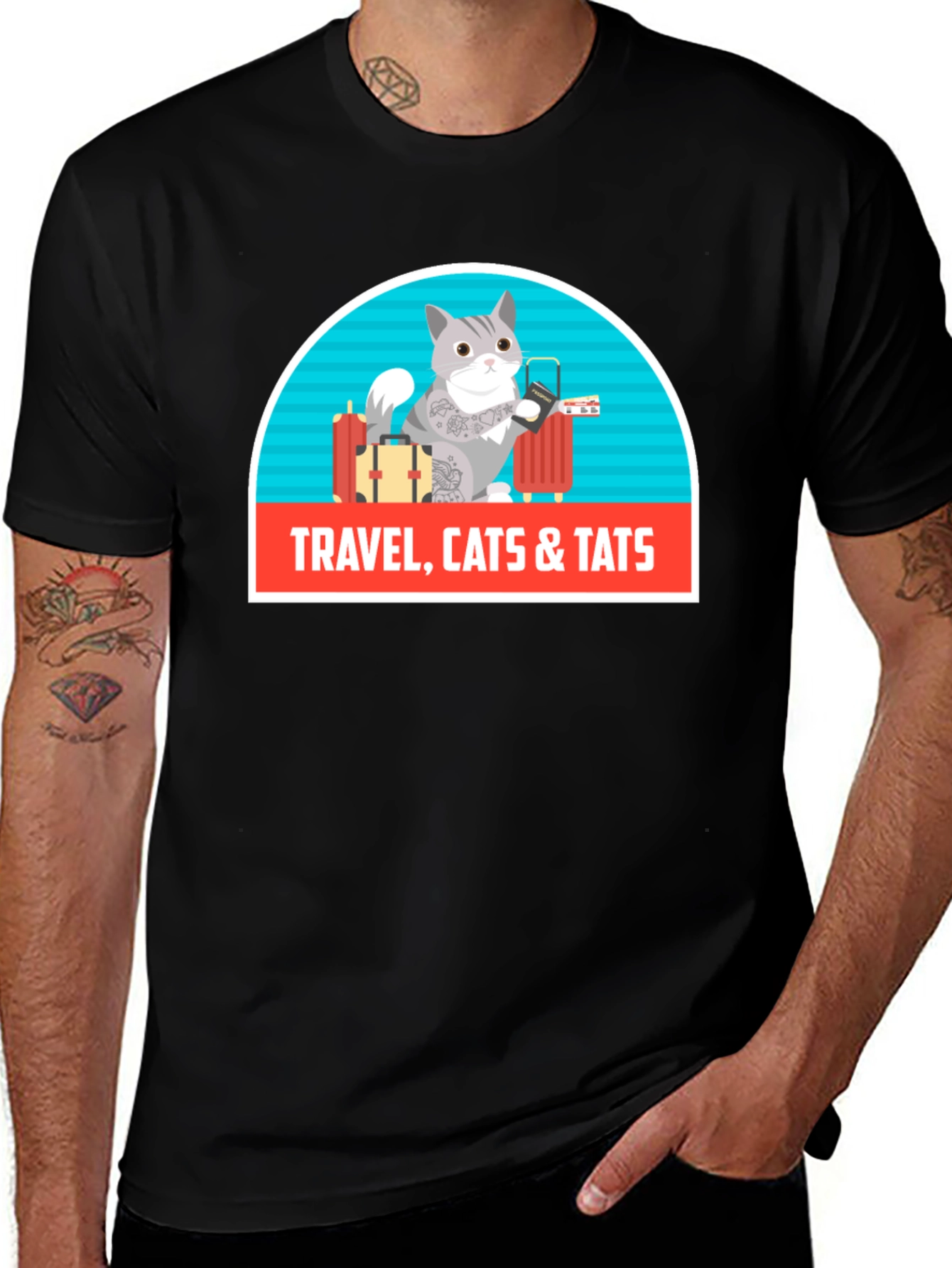 Variant 16 of Travel Cat T-Shirt - Cats & Tattoos