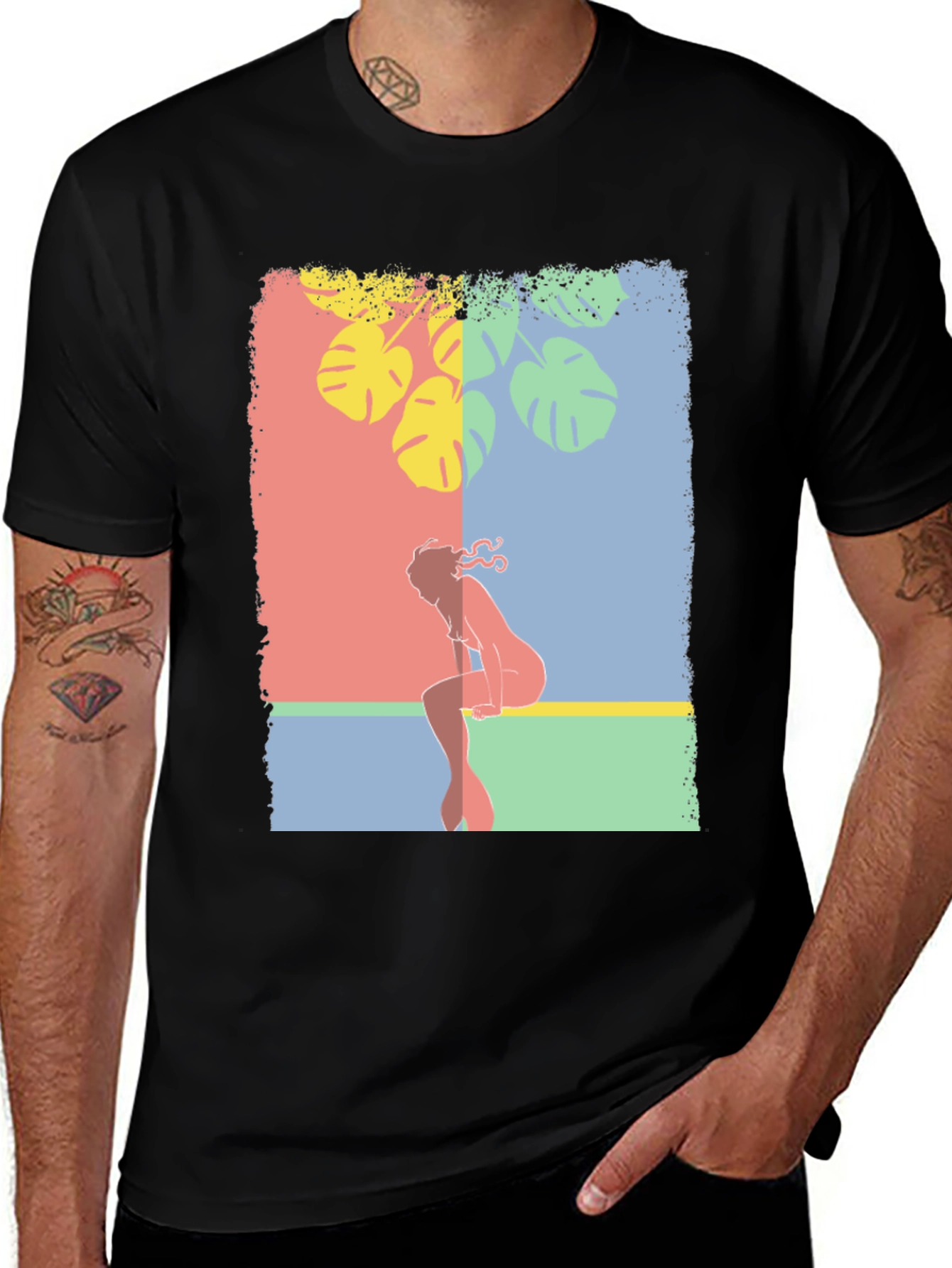 Variant 26 of Tropical Silhouette Graphic Tee - Stylish Black T-Shirt