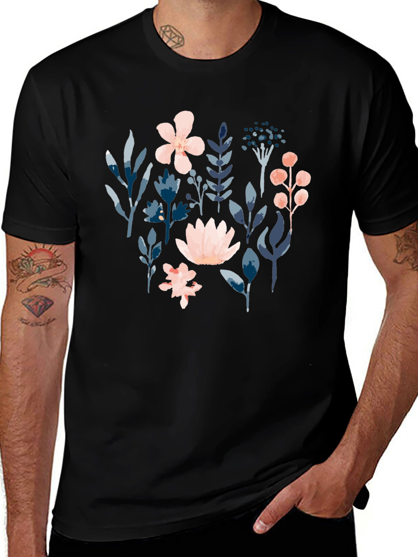 Variant 4 of Floral Print Black T-Shirt