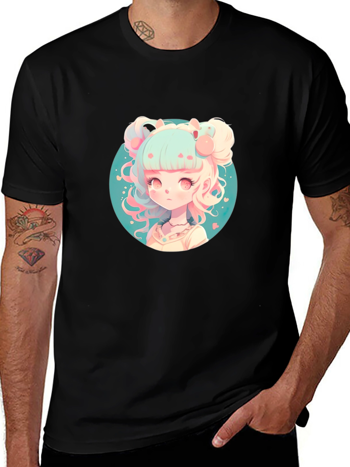 Variant 24 of Anime Girl Graphic Black T-Shirt