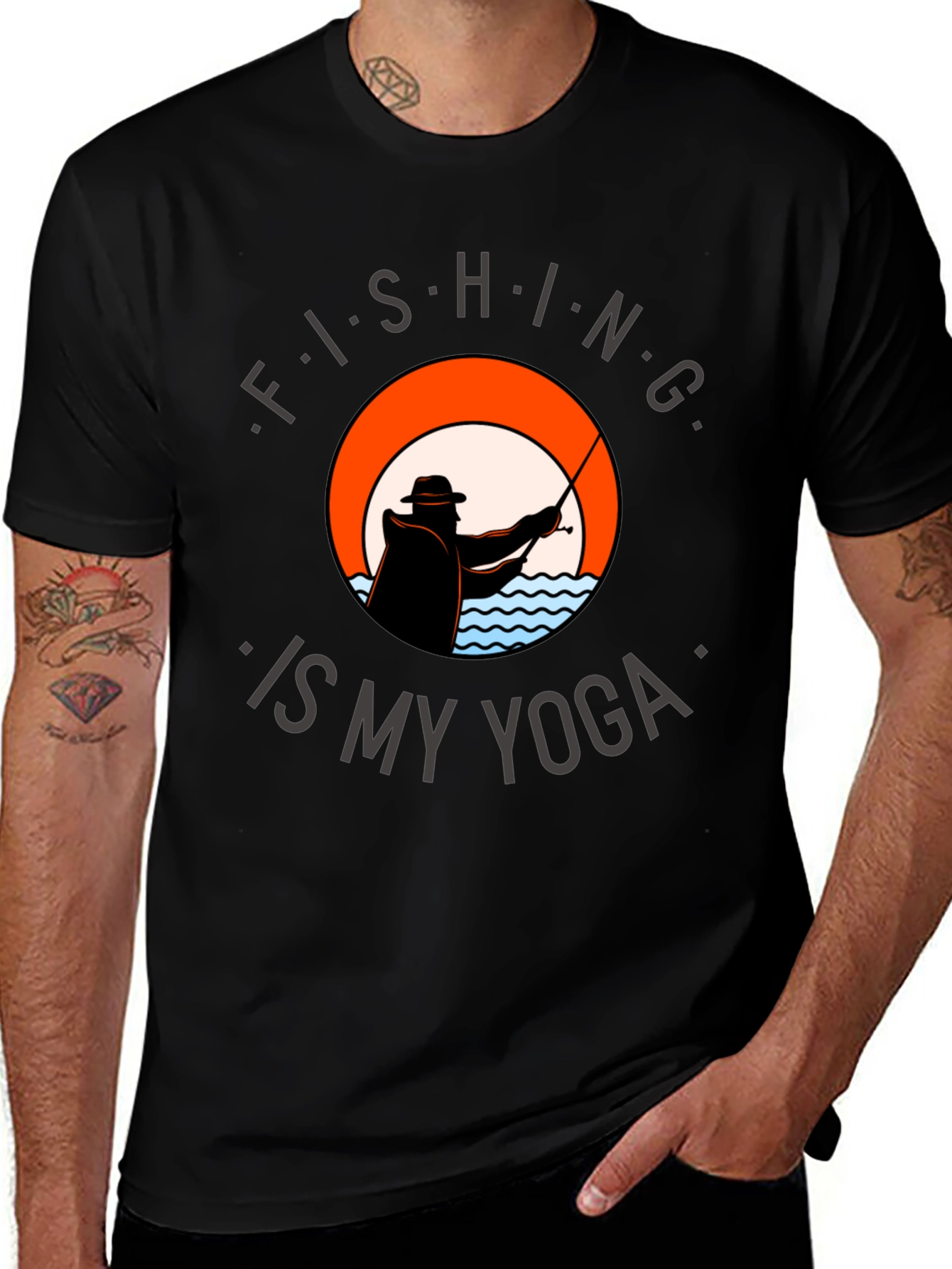 Variant 15 of Fishing Is My Yoga Tee - Black Graphic T-Shirt
