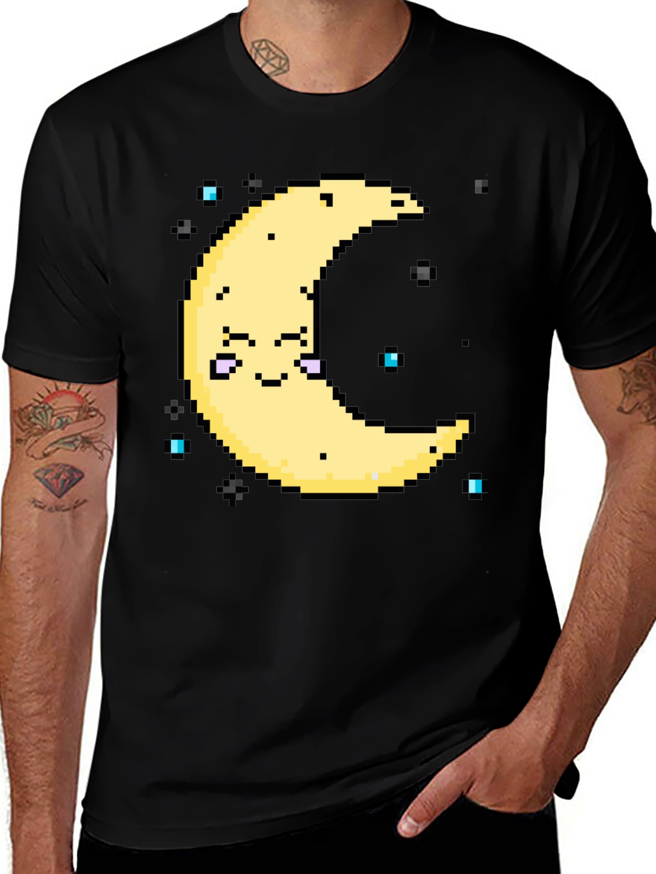 Variant 22 of Pixel Moon Graphic Tee - Black Cotton Blend Shirt