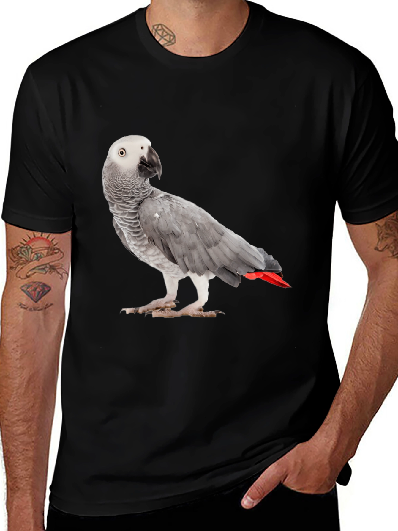 Variant 26 of African Grey Parrot T-Shirt | Unisex Black Tee