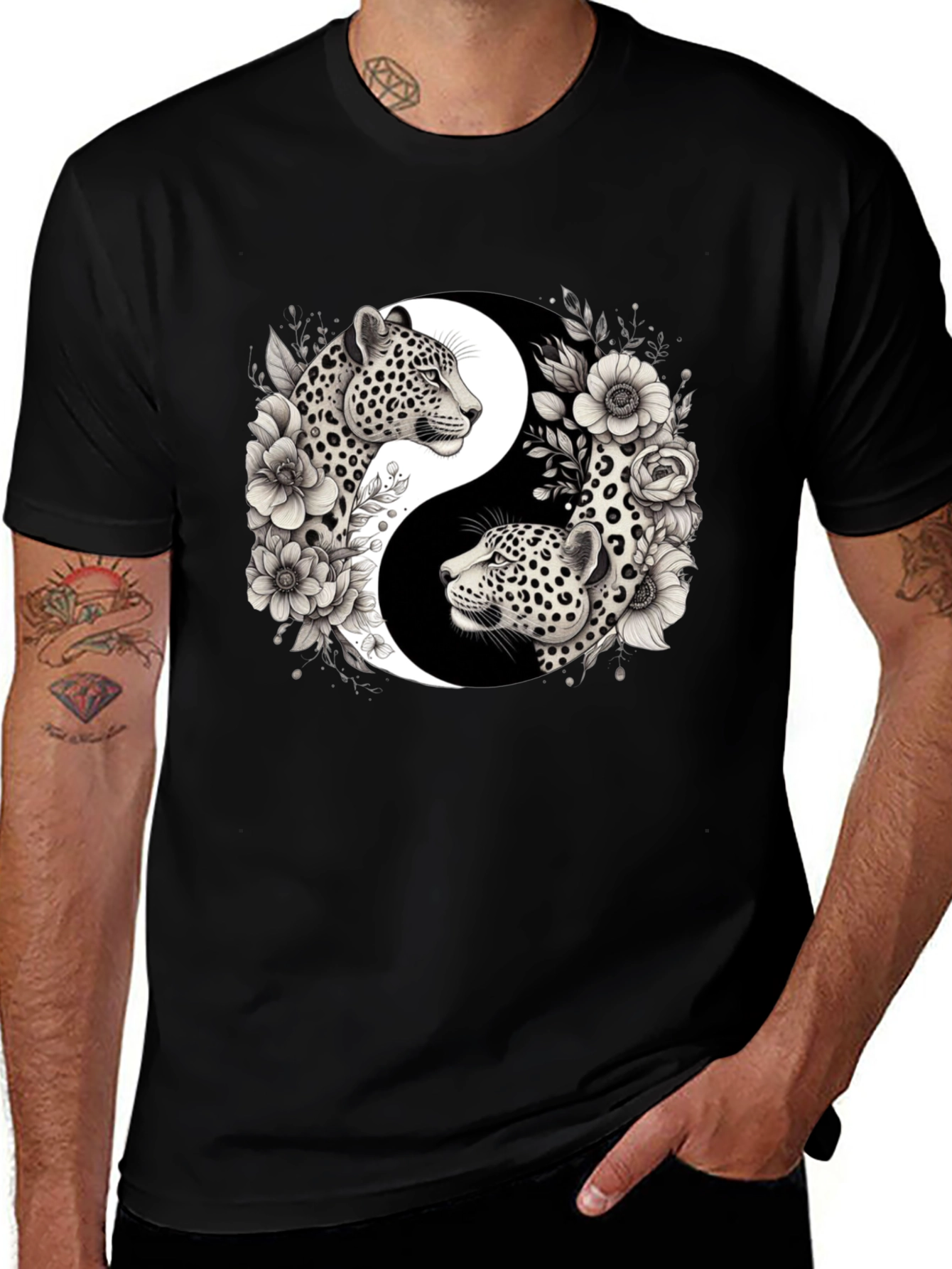 Variant 3 of Yin Yang Leopard Graphic Tee - Black