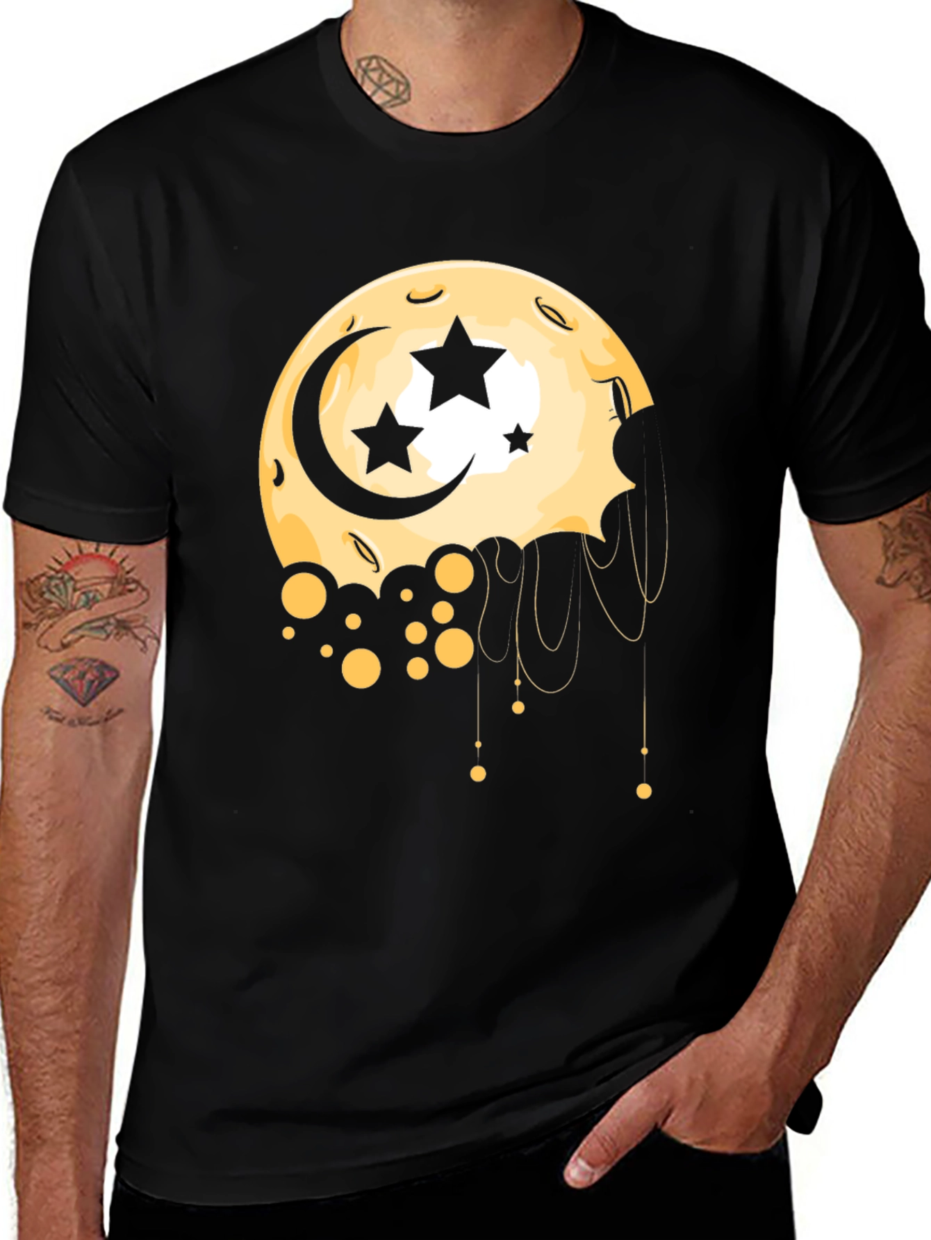 Variant 6 of Moon Stars Graphic Tee - Black Cotton T-Shirt