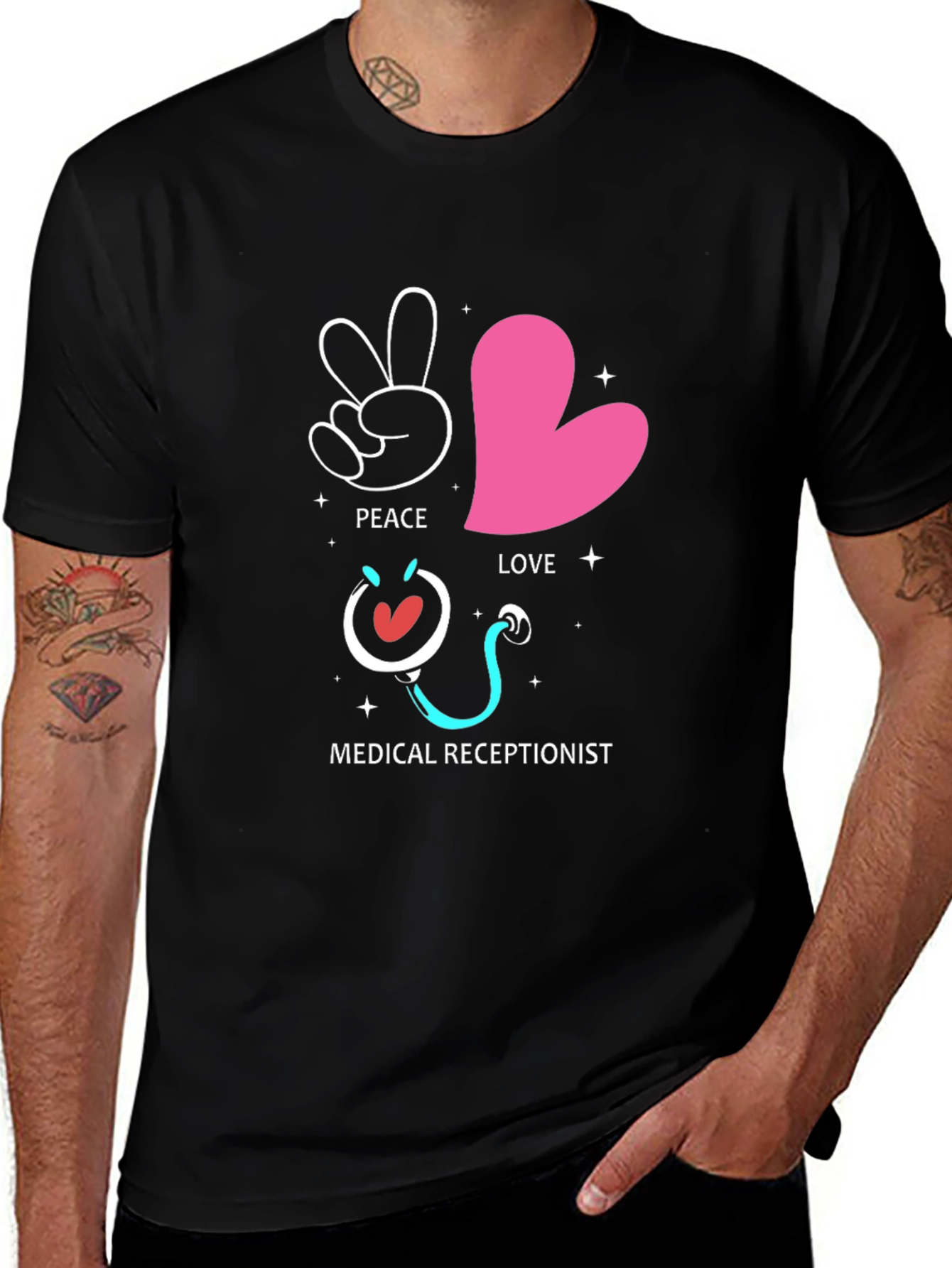 Variant 5 of Peace Love Medical Receptionist Graphic Tee