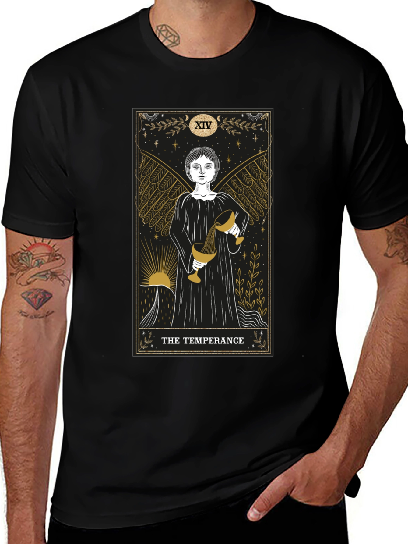 Variant 30 of Temperance Tarot Card Graphic Black T-Shirt