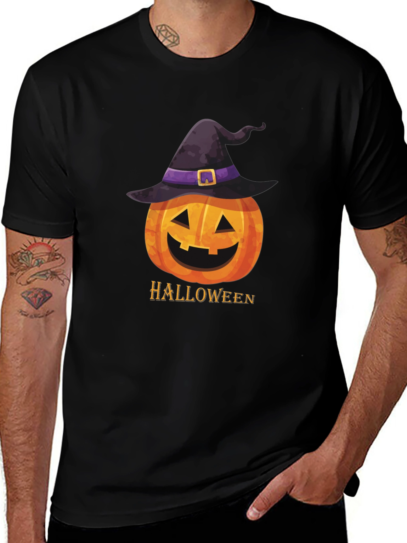 Variant 25 of Halloween Pumpkin Witch Hat Graphic T-Shirt