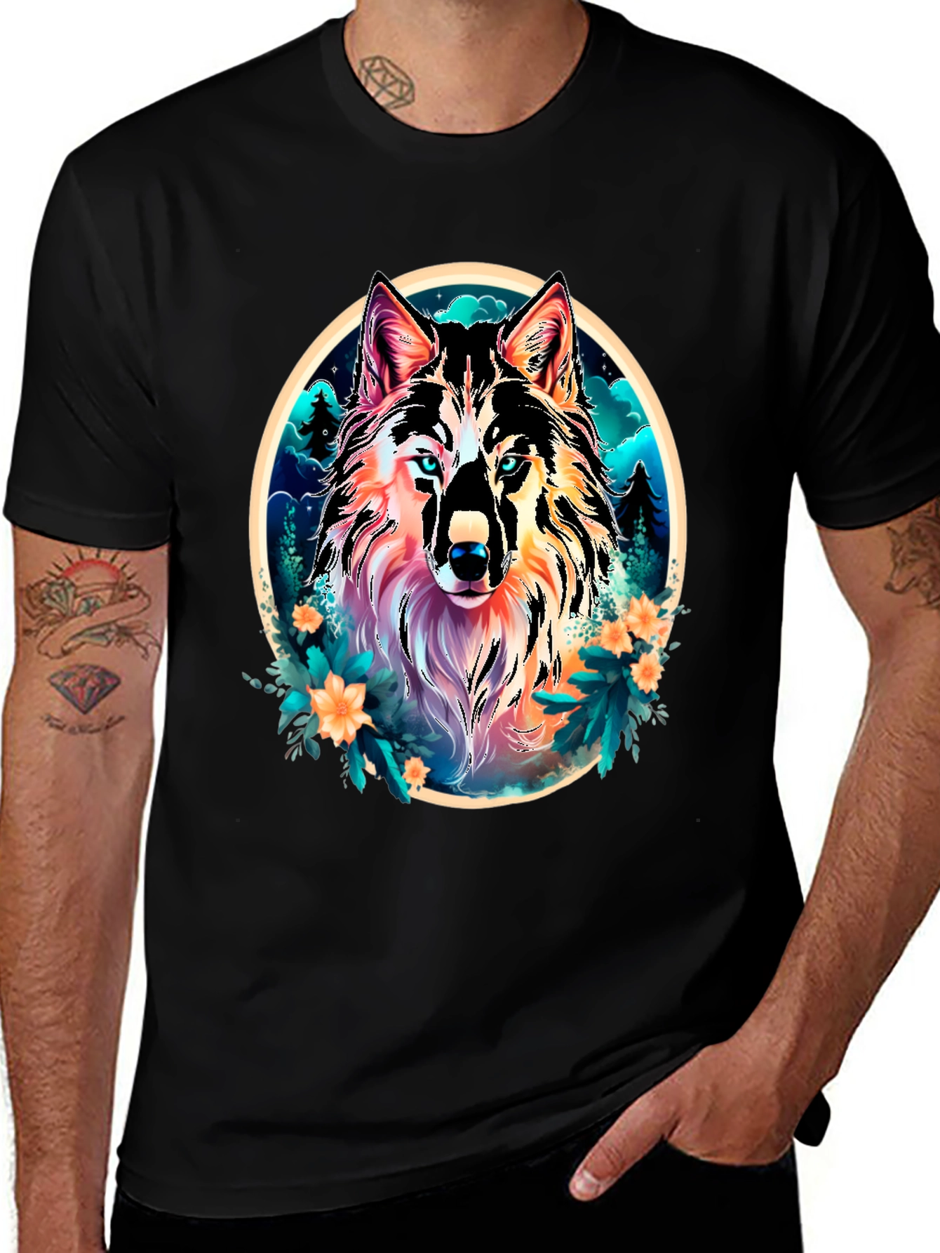 Variant 7 of Wolf Graphic Tee - Stylish Men's Black T-Shirt