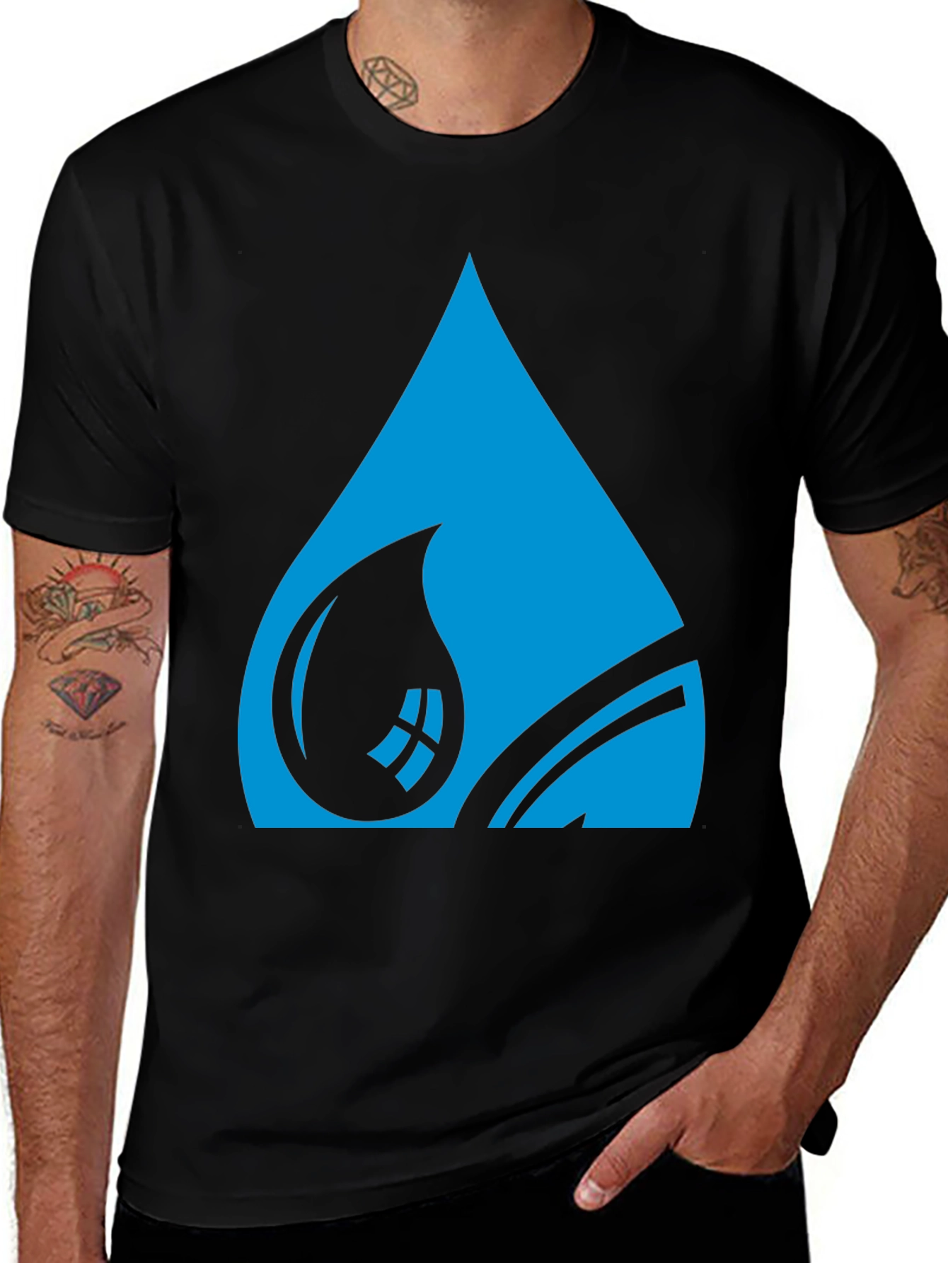 Variant 14 of Blue Water Drop Graphic Tee - Stylish Black T-Shirt