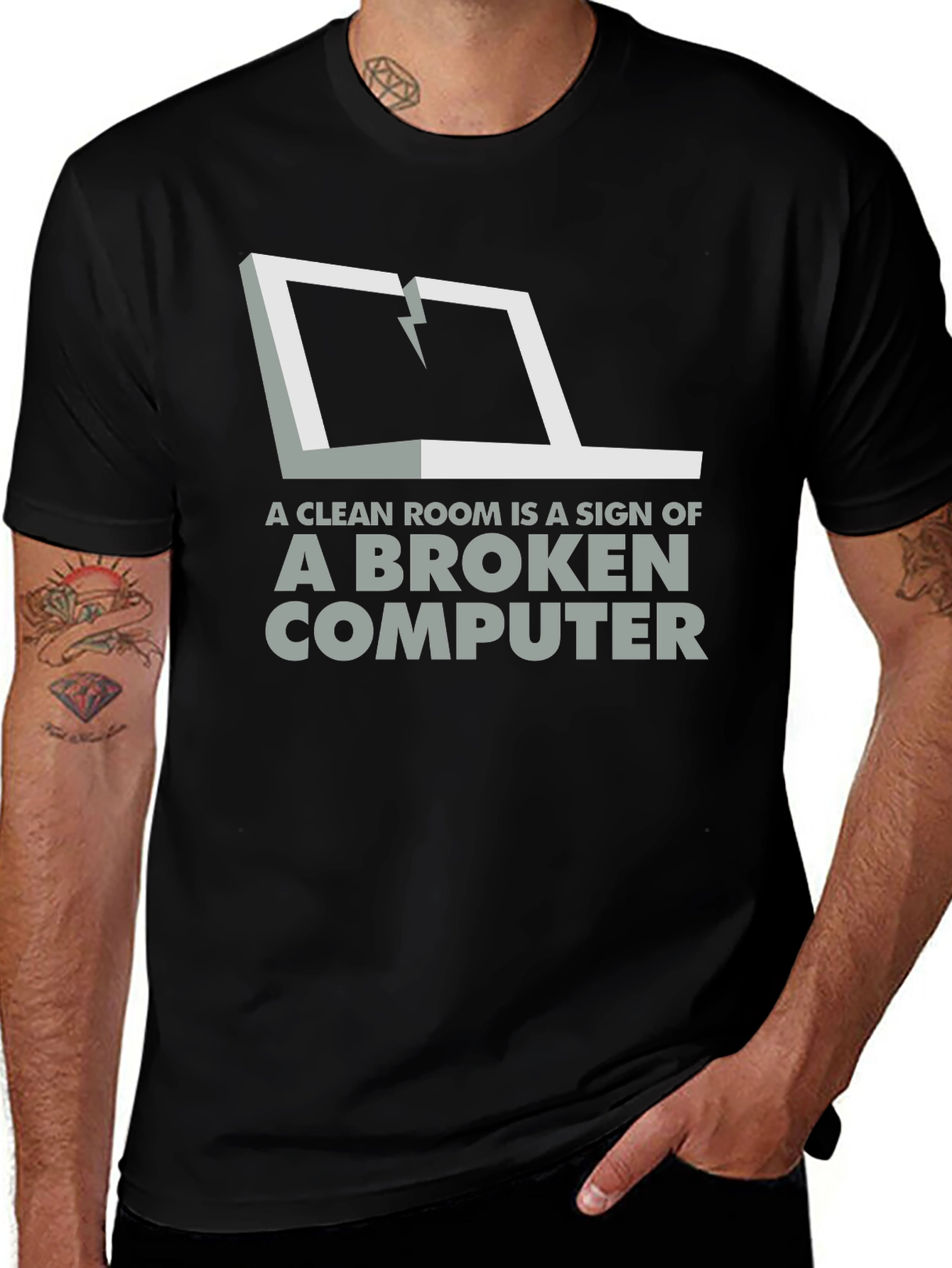 Broken Computer Humor Graphic Tee - Clean Room?