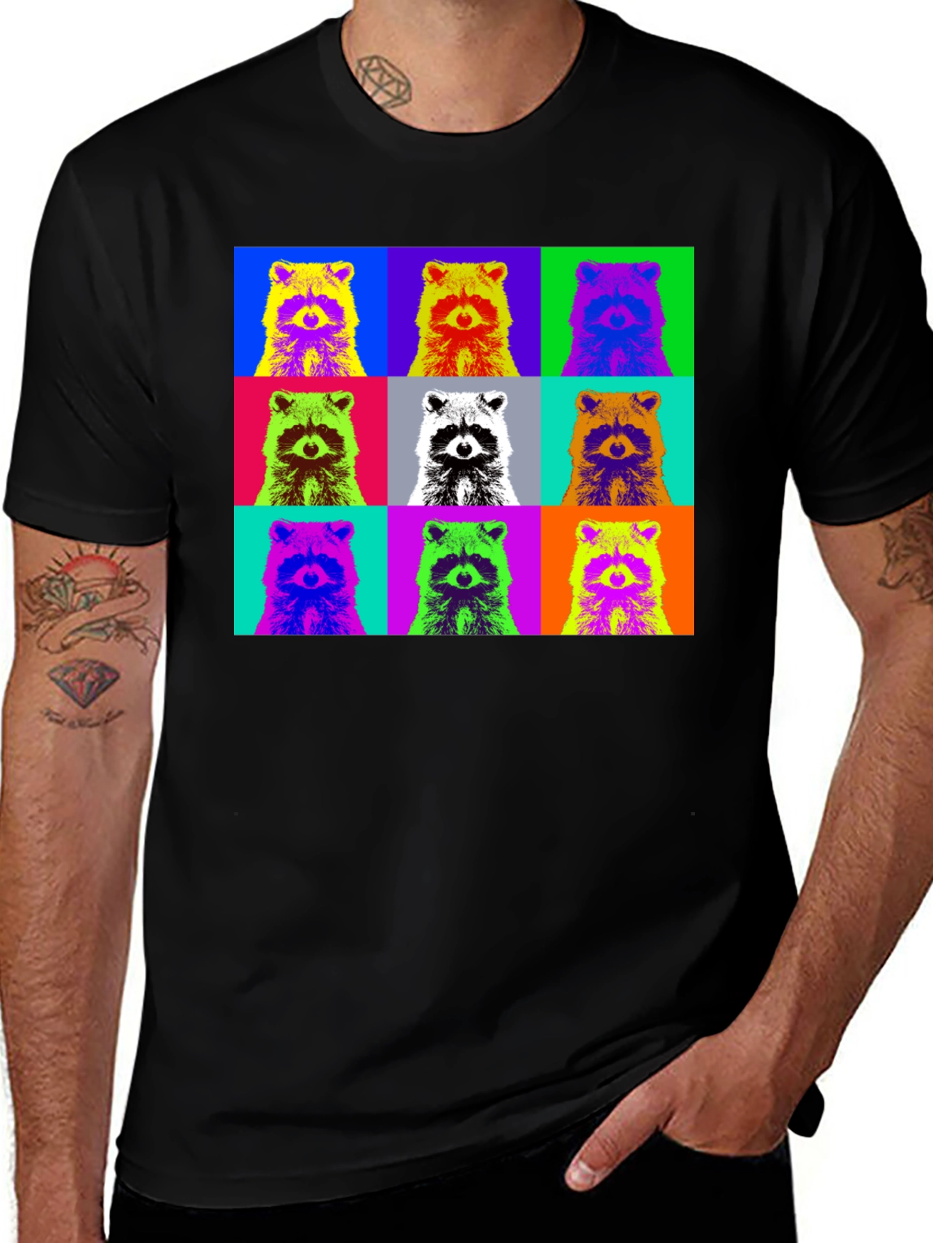 Variant 17 of Pop Art Raccoon Graphic Tee - Black