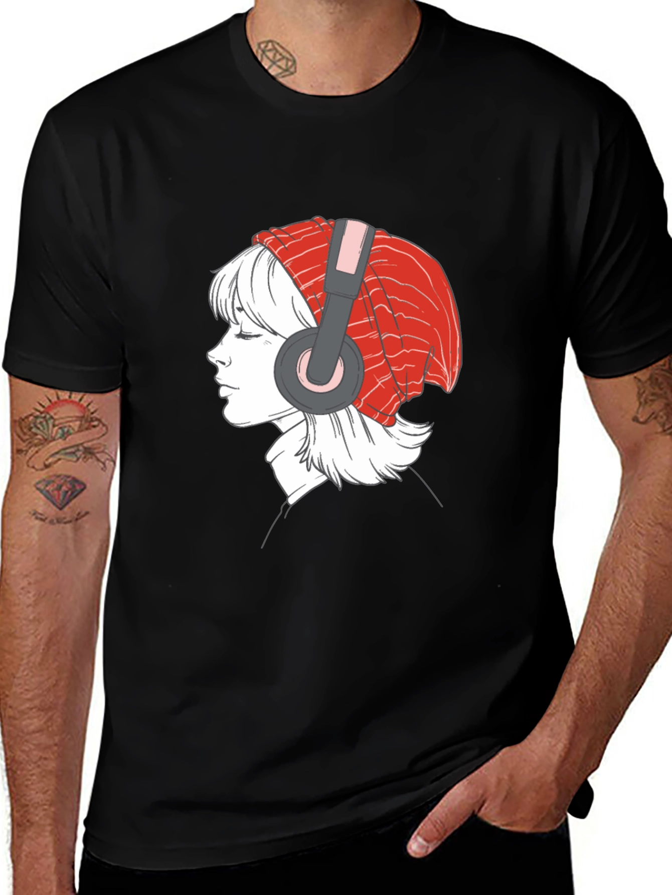 Variant 30 of Headphone Girl Graphic T-Shirt - Casual Black Tee