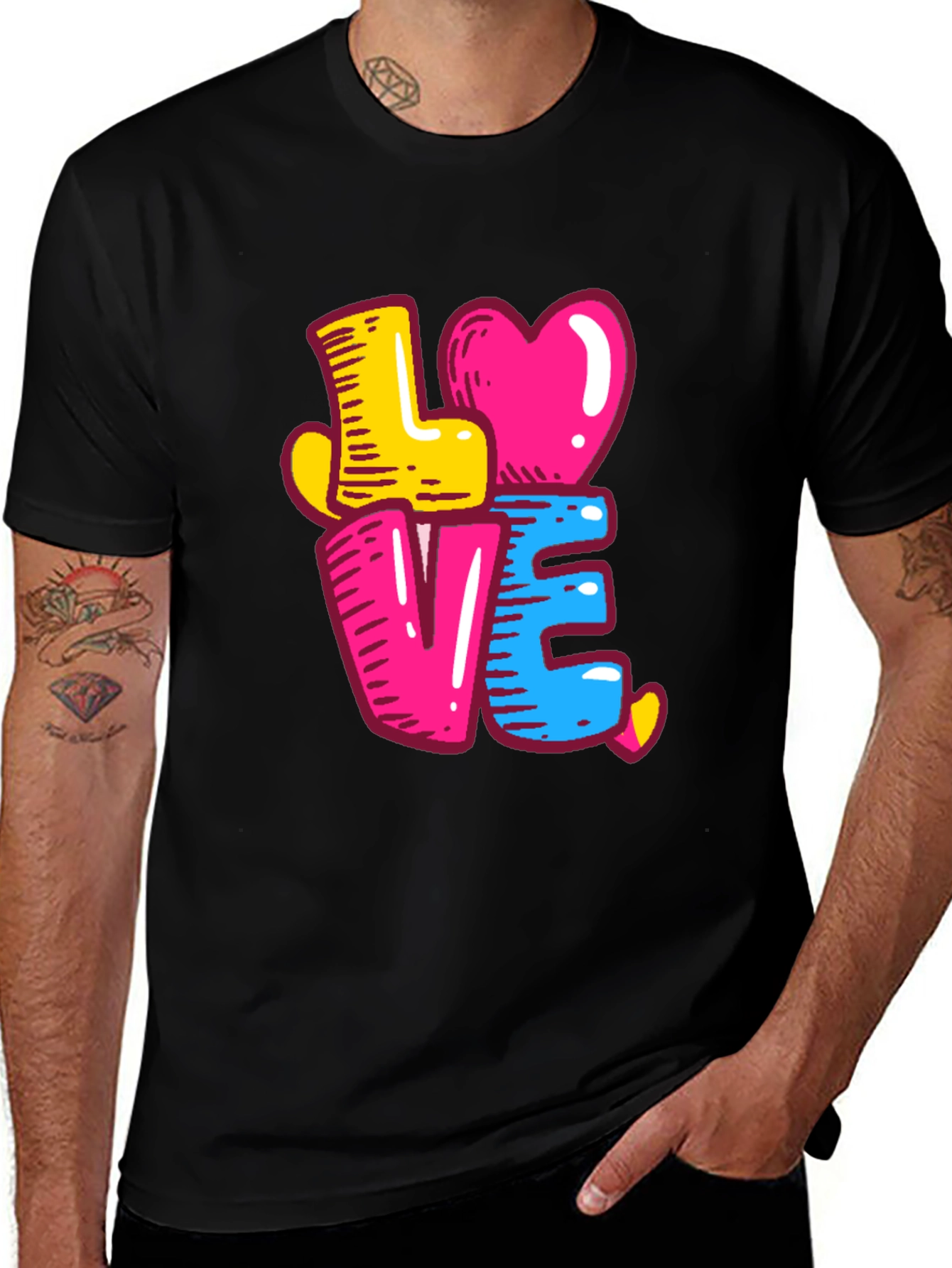 Variant 12 of Colorful LOVE Graphic Print Black T-Shirt