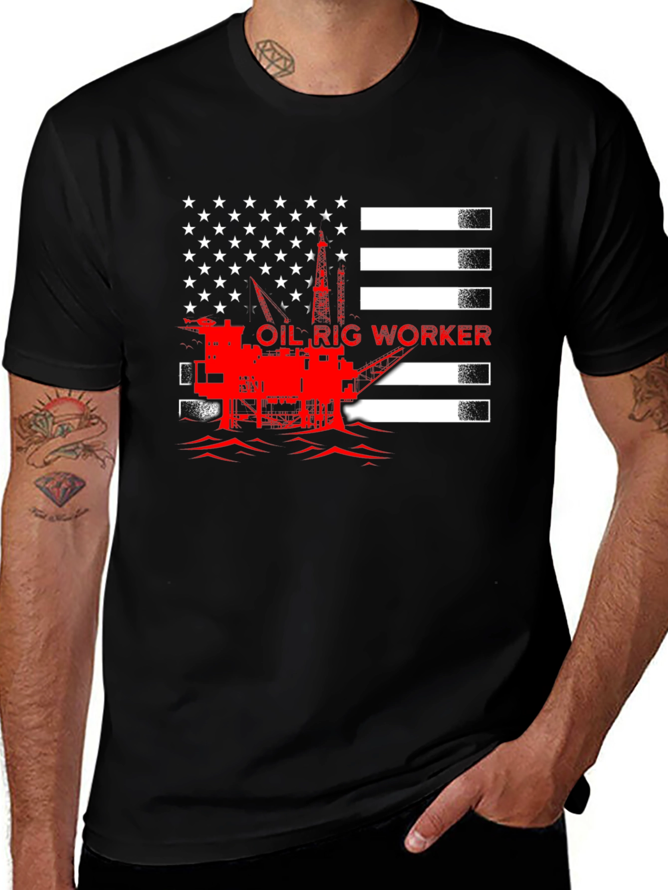 Variant 13 of Oil Rig Worker American Flag Graphic T-Shirt
