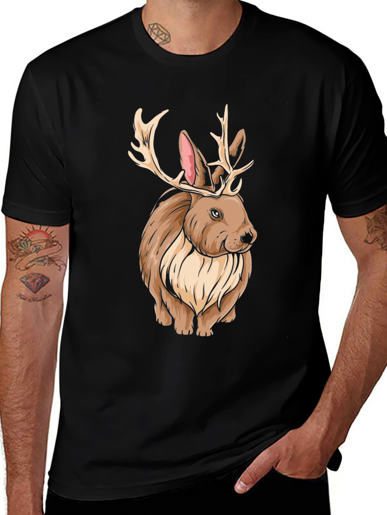Variant 15 of Rabbit with Antlers Graphic Tee - Unique Animal Print