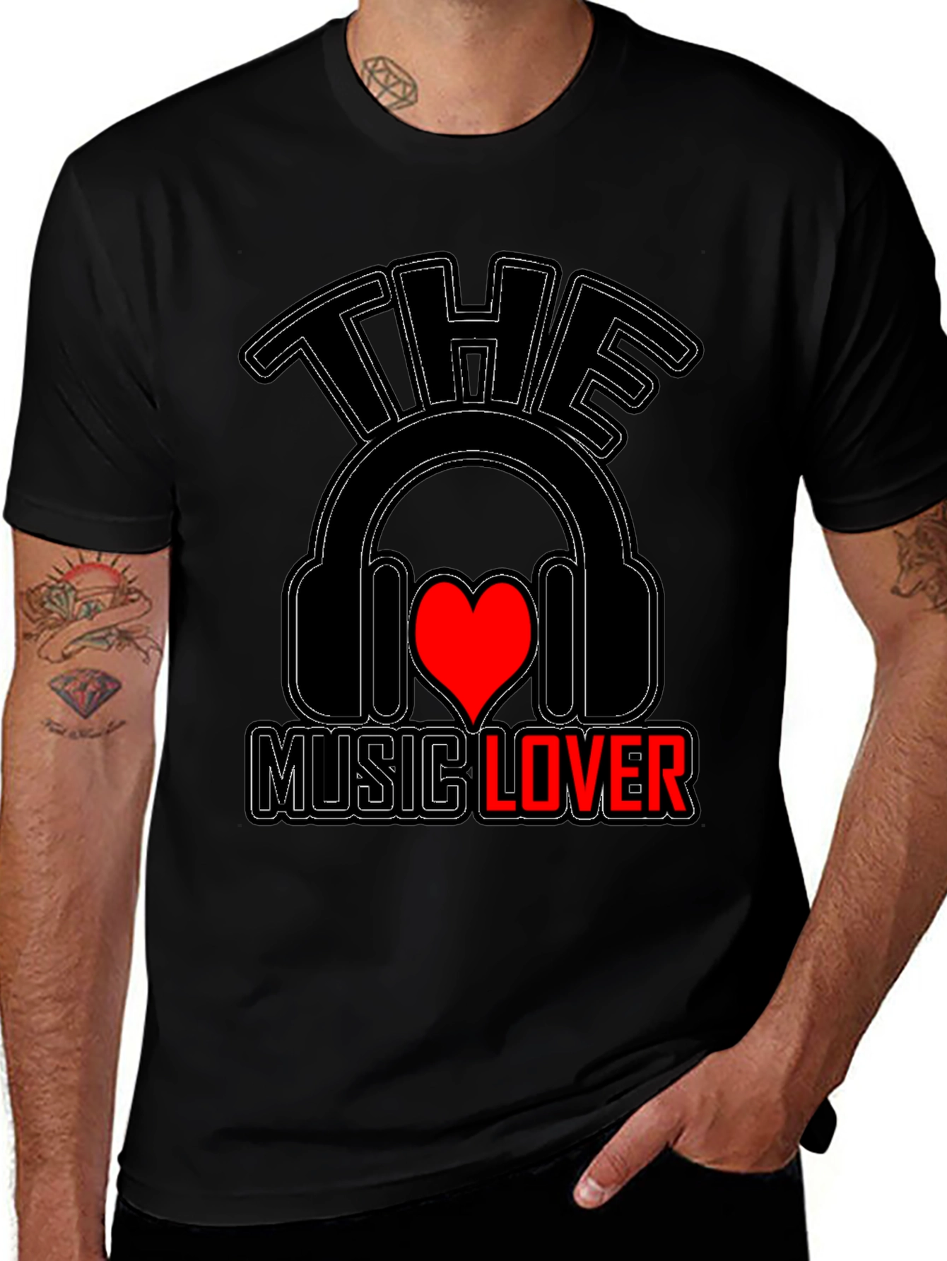 Variant 2 of Music Lover Graphic Tee - Headphones Heart Design