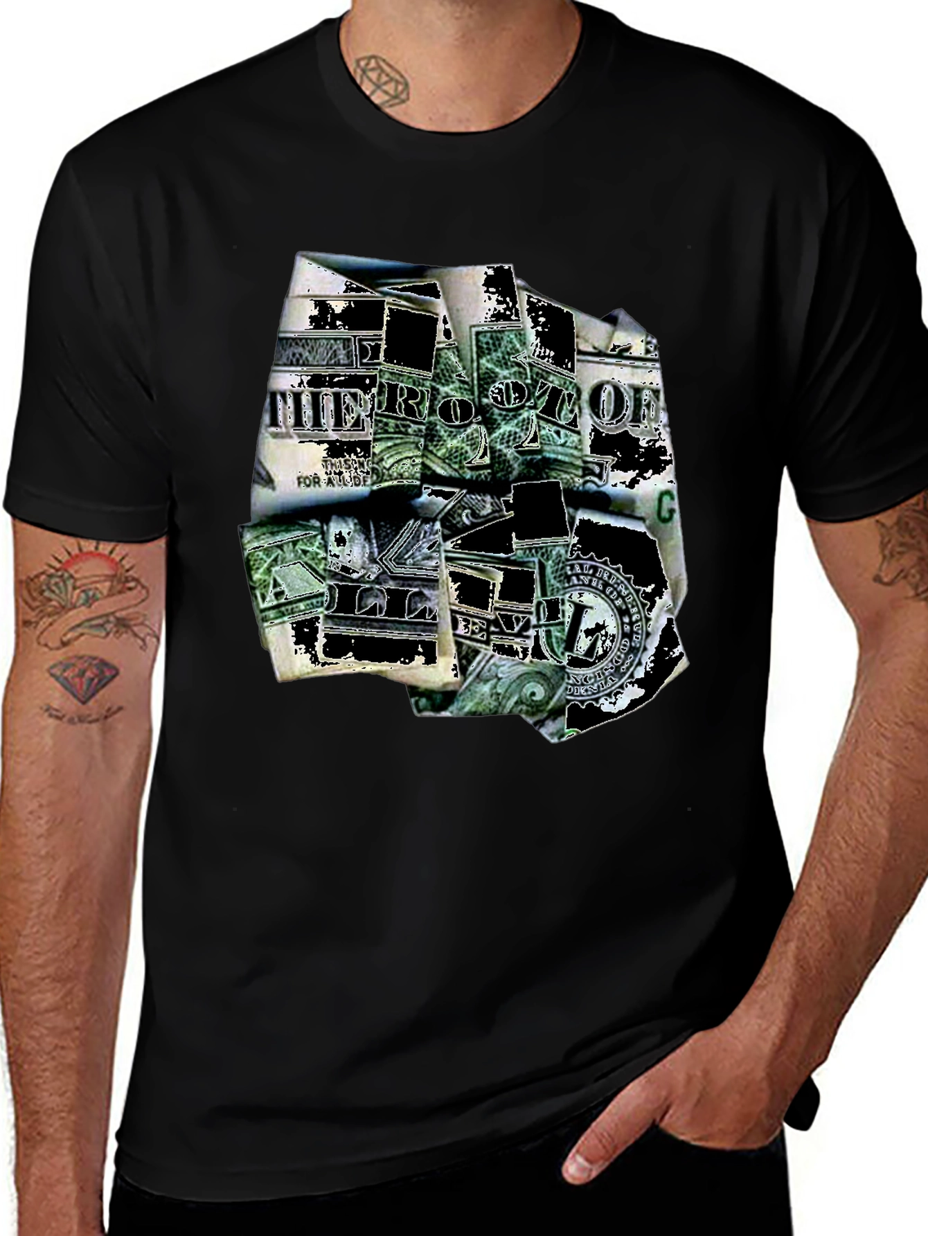 Variant 16 of Dollar Bill Graphic Print Black T-Shirt