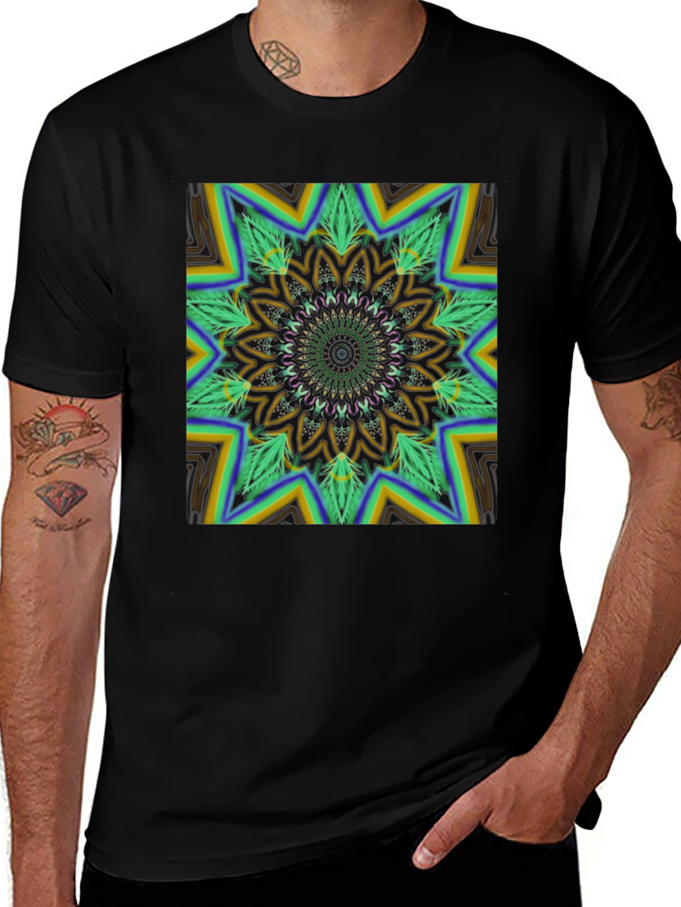 Variant 4 of Kaleidoscope Pattern Black T-Shirt