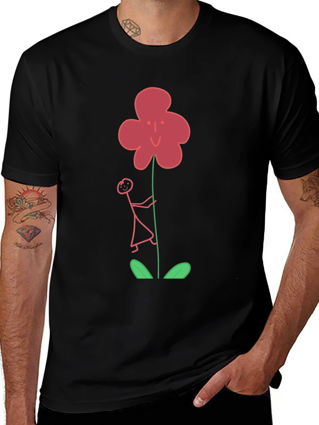 Variant 26 of Whimsical Stick Figure Climbing Flower Graphic Tee