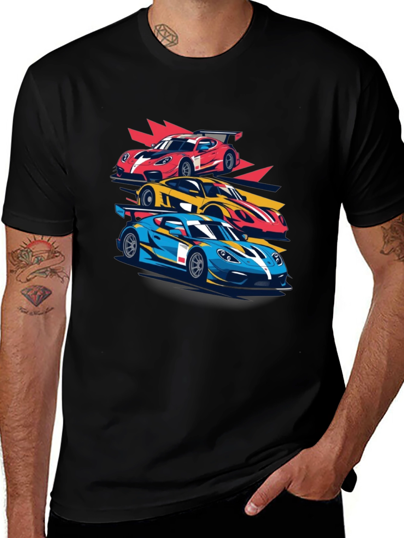 Variant 22 of Racing Car Graphic Tee - Black Cotton T-Shirt