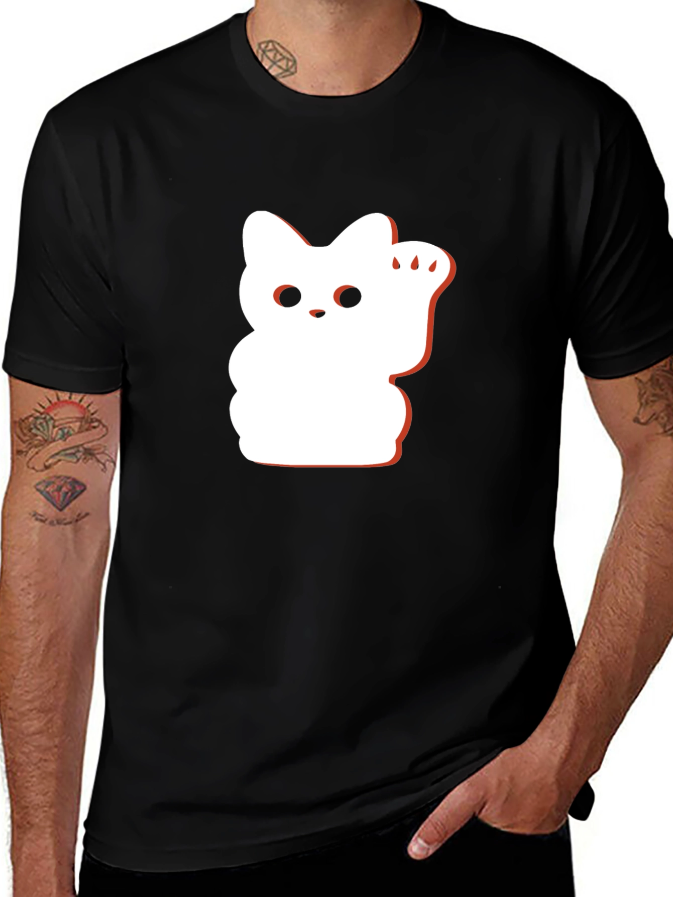 Variant 3 of Lucky Cat Graphic Tee - Black Cotton Blend