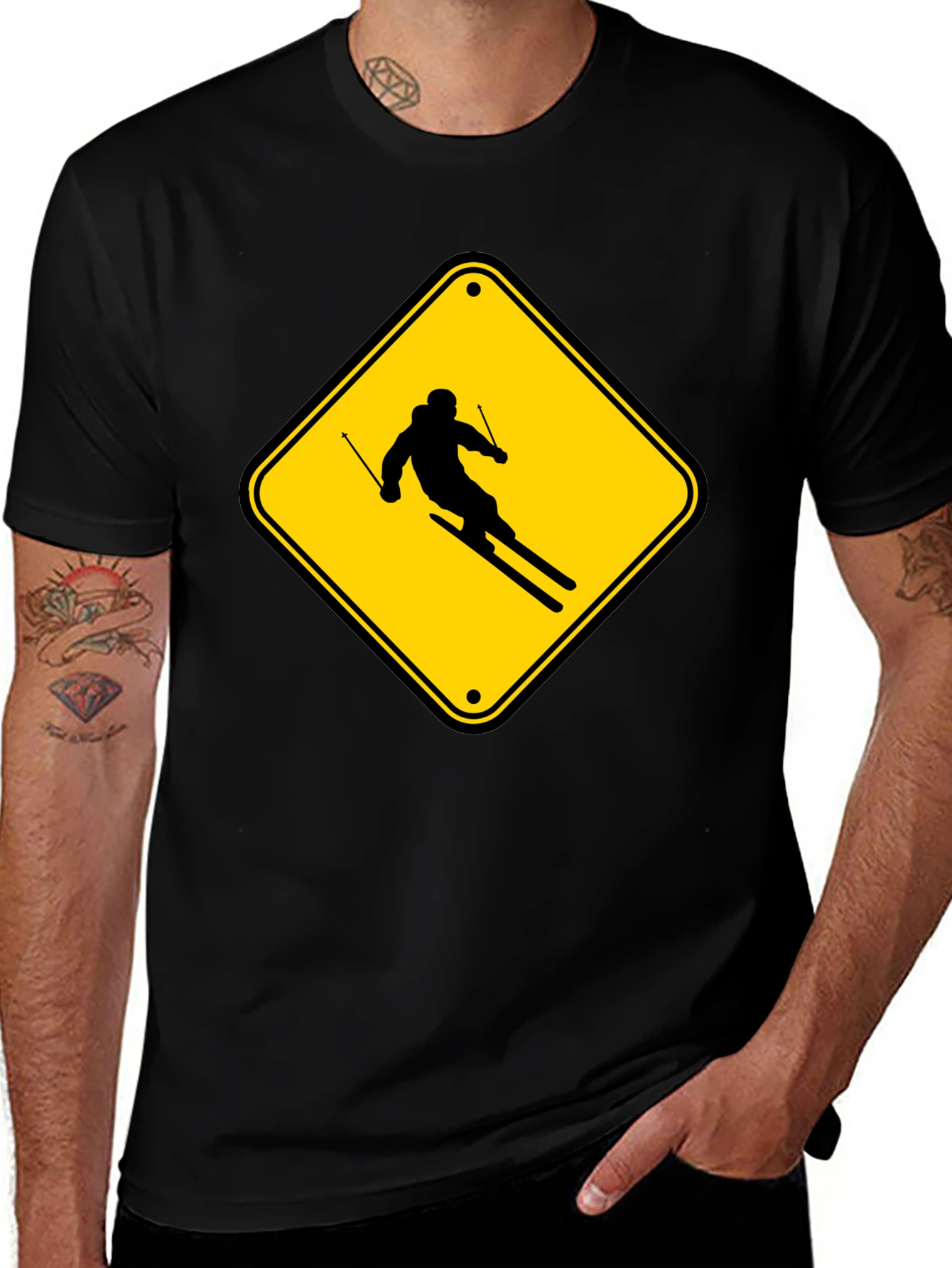 Variant 23 of Ski Sign T-Shirt - Caution Skier Tee